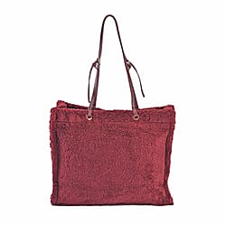 Fur Tote Bag with Hand Drop - Burgundy