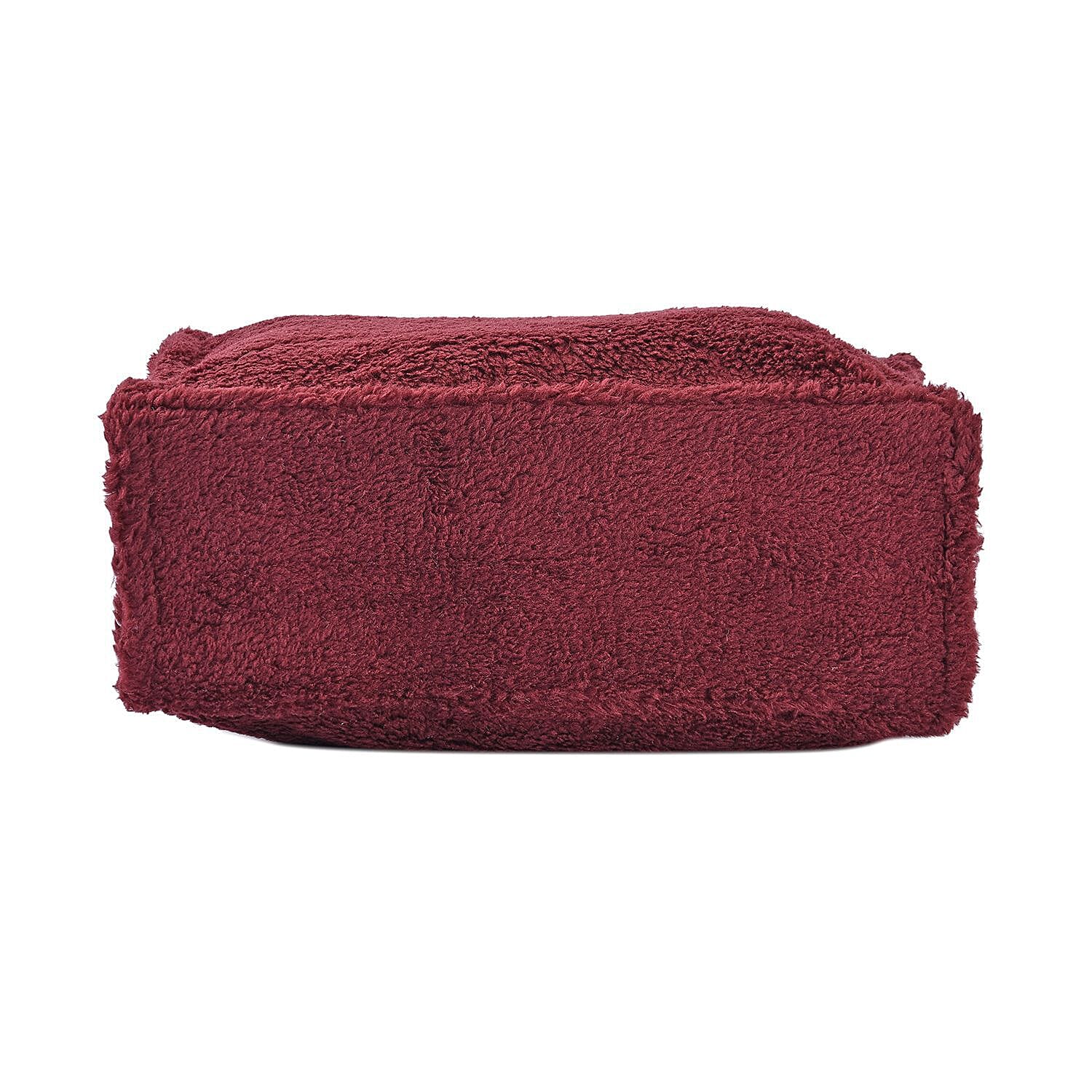 Fur Tote Bag with Hand Drop (Size 44x36x16 Cm) - Burgundy