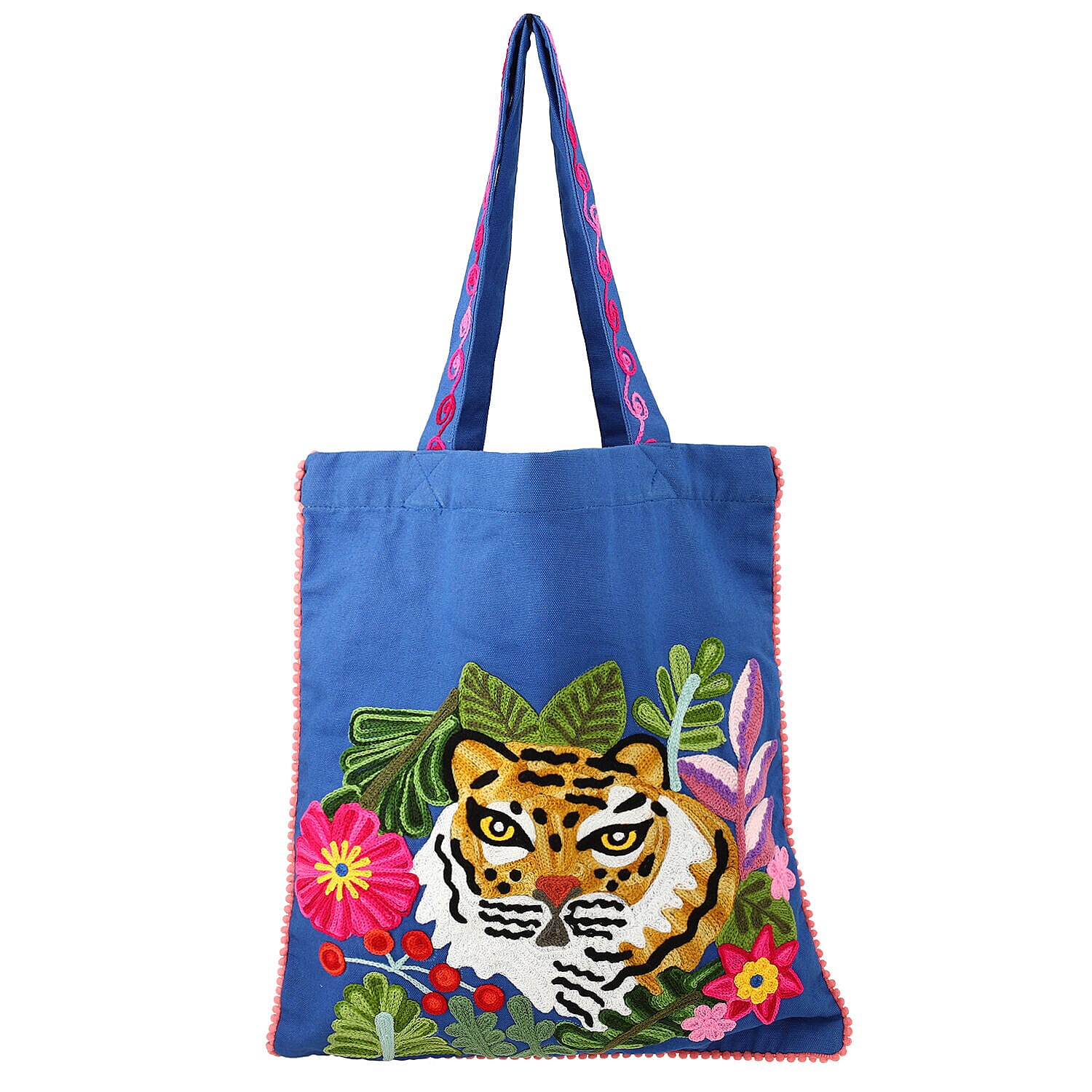 Embroidered Tote Bag with Colourful Thread Work (Size 35x40 Cm) - Blue