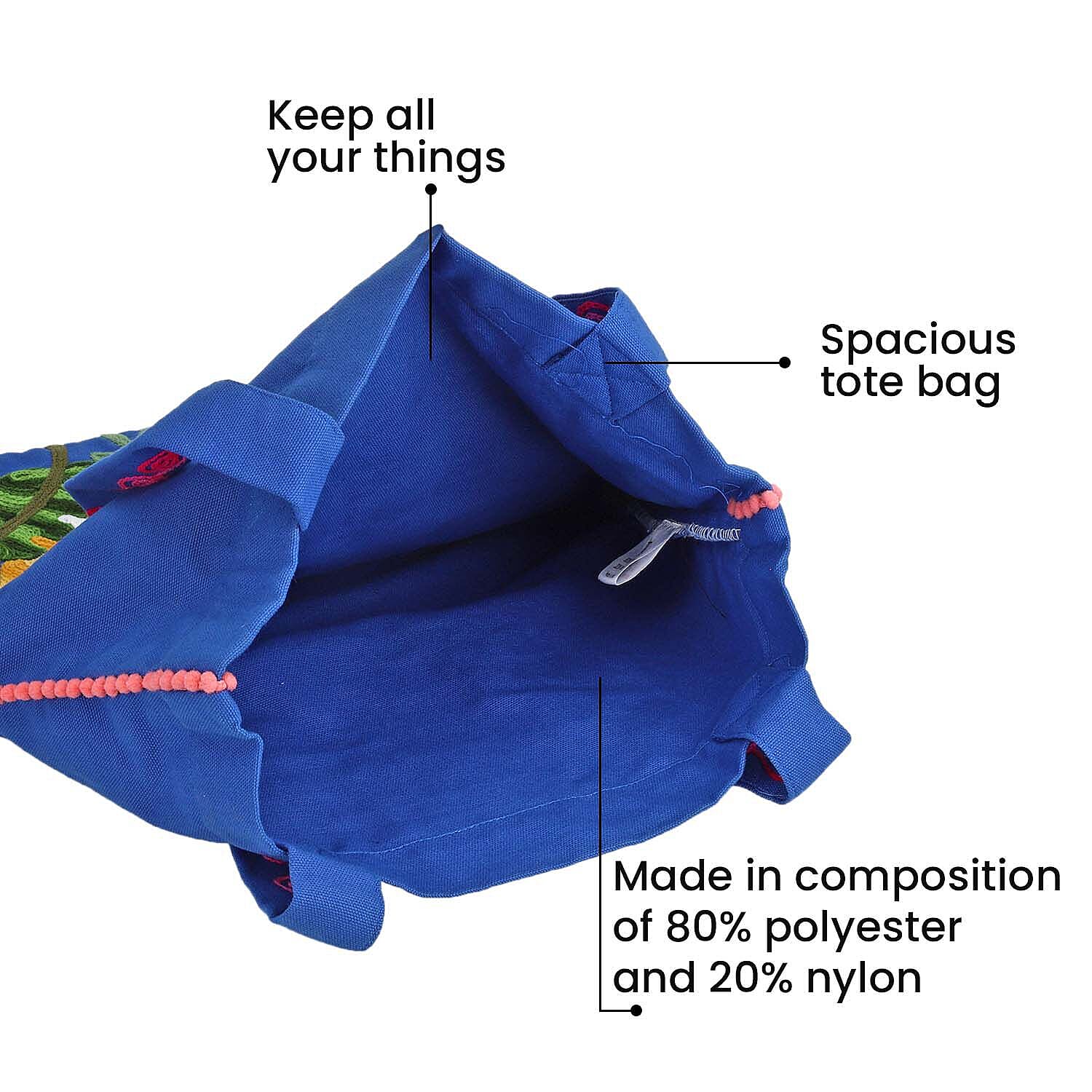 Embroidered Tote Bag with Colourful Thread Work (Size 35x40 Cm) - Blue