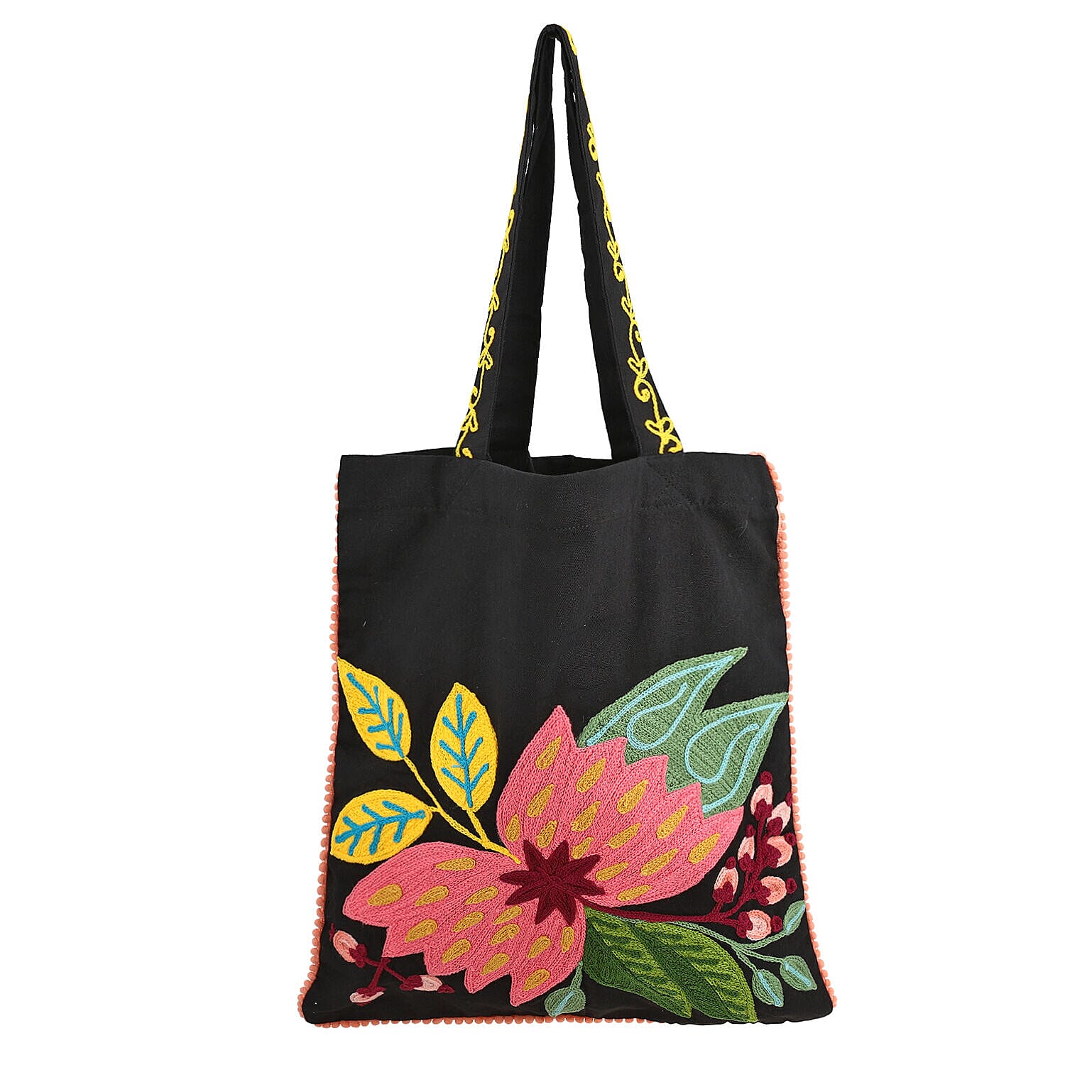 Floral Embroidered Multi Purpose Tote Bag - Black