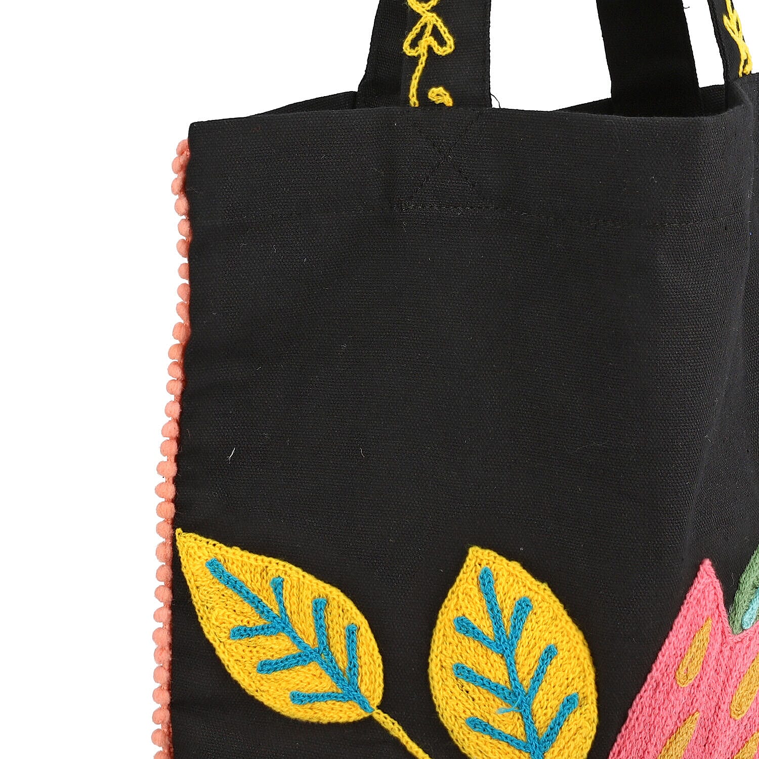 Floral Embroidered Multi Purpose Tote Bag - Black