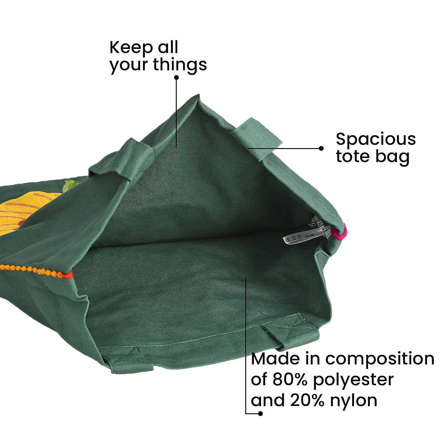 Floral Embroidered Multi Purpose Tote Bag - Green