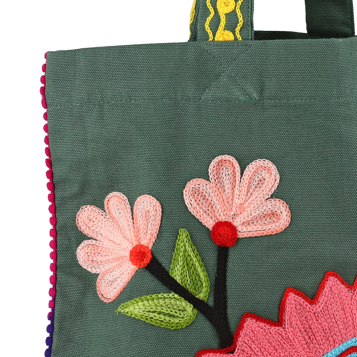 Floral Embroidered Multi Purpose Tote Bag - Green
