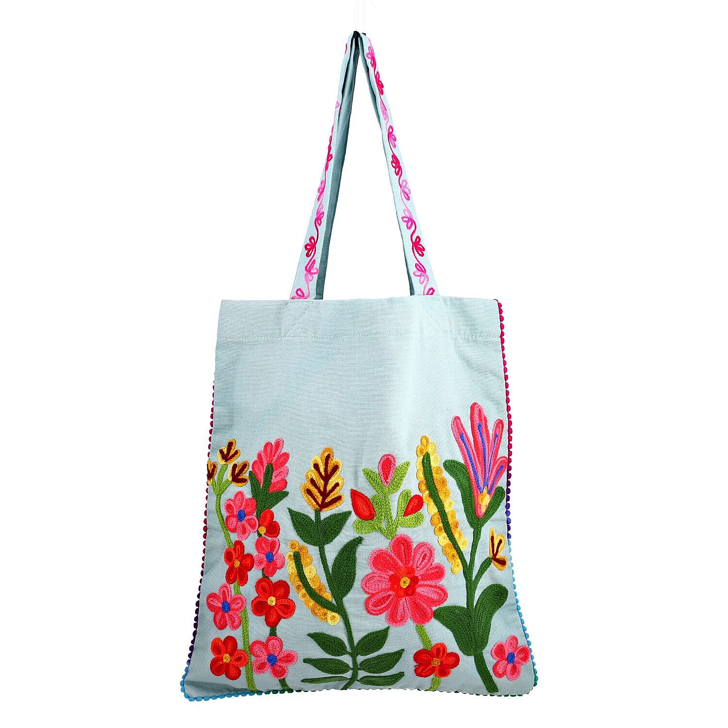 Floral Embroidered Multi Purpose Tote Bag - Mint Green