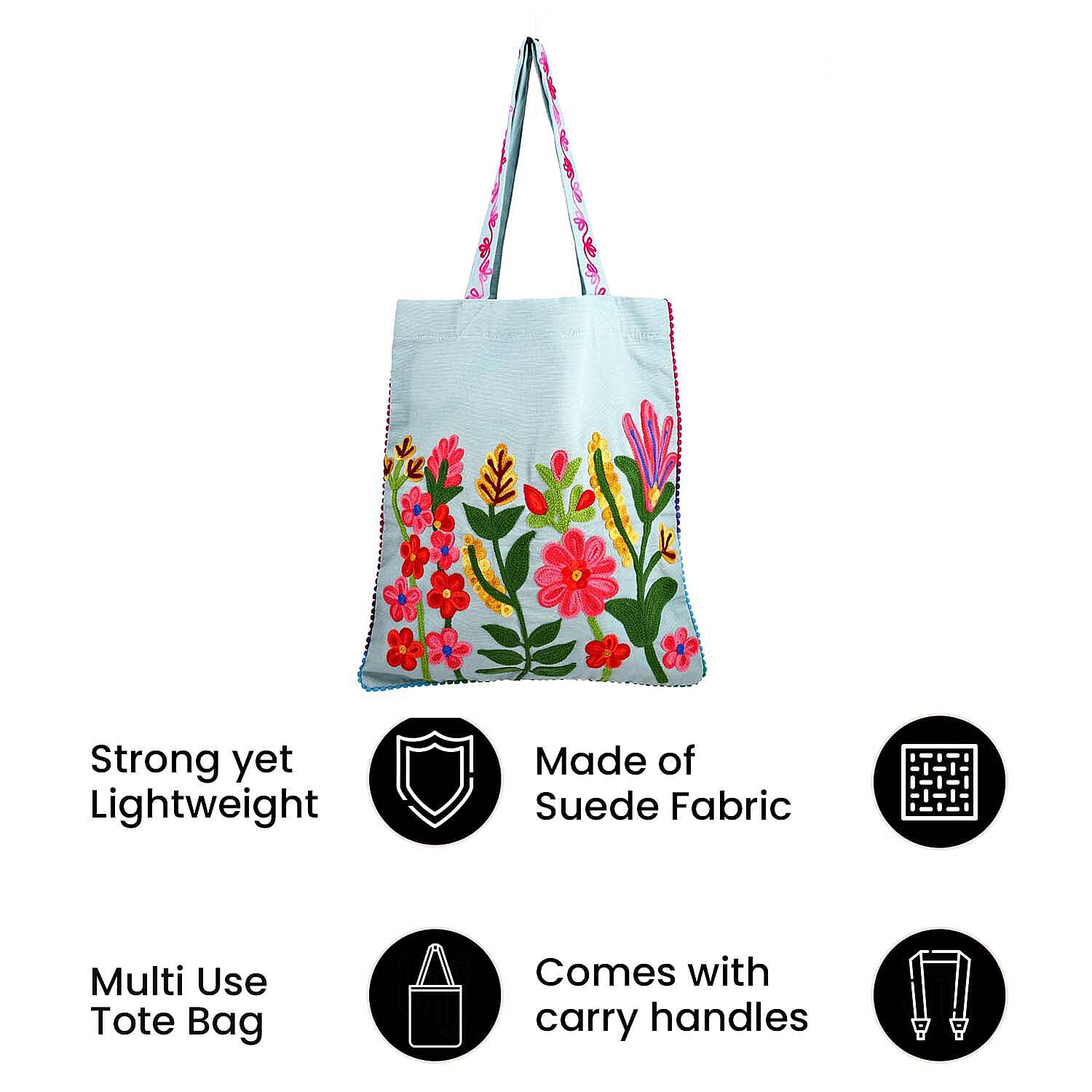 Floral Embroidered Multi Purpose Tote Bag - Mint Green
