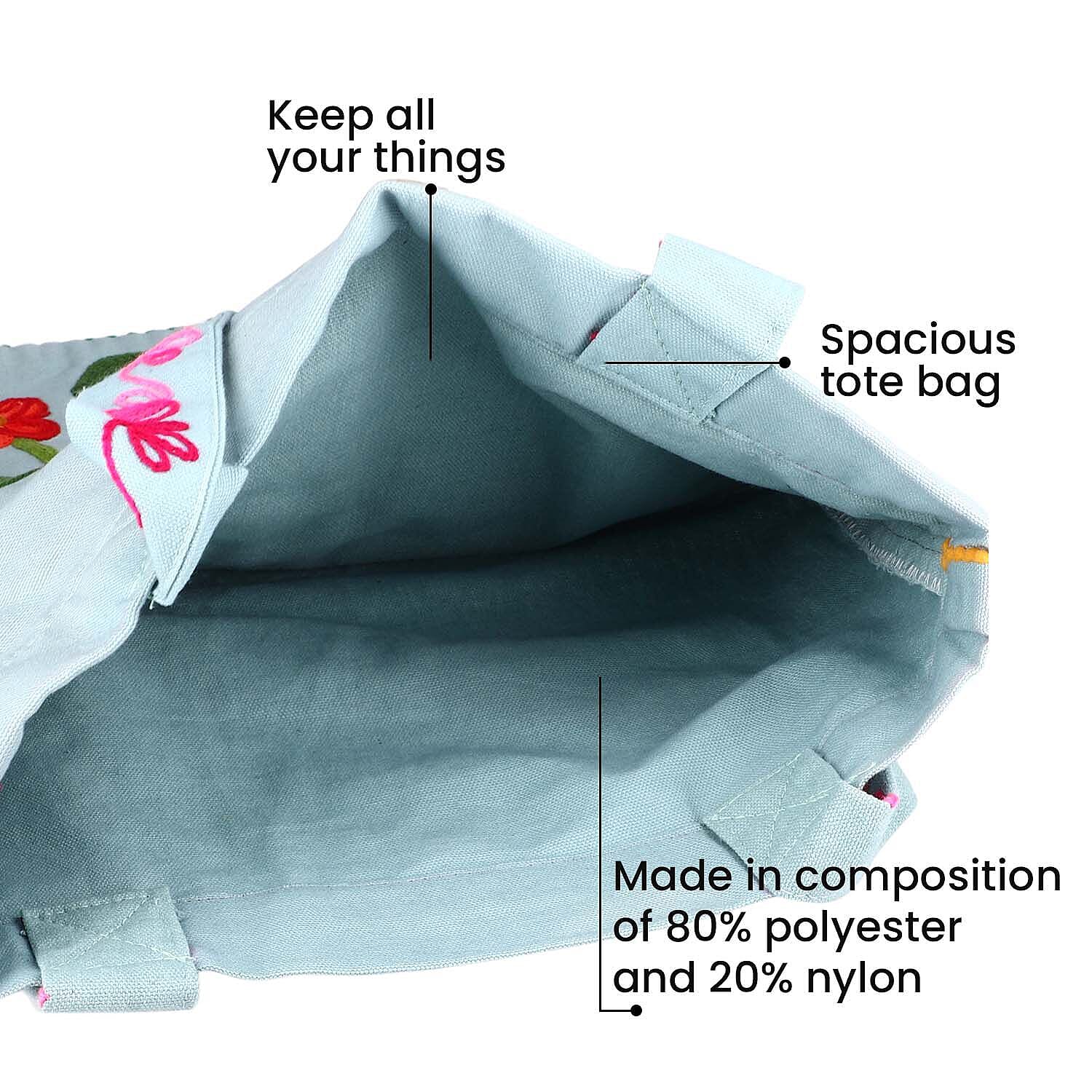 Floral Embroidered Multi Purpose Tote Bag - Mint Green