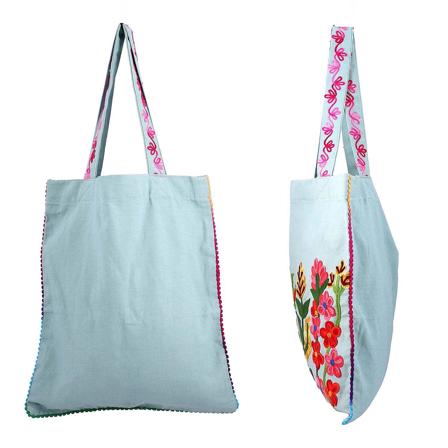 Floral Embroidered Multi Purpose Tote Bag - Mint Green