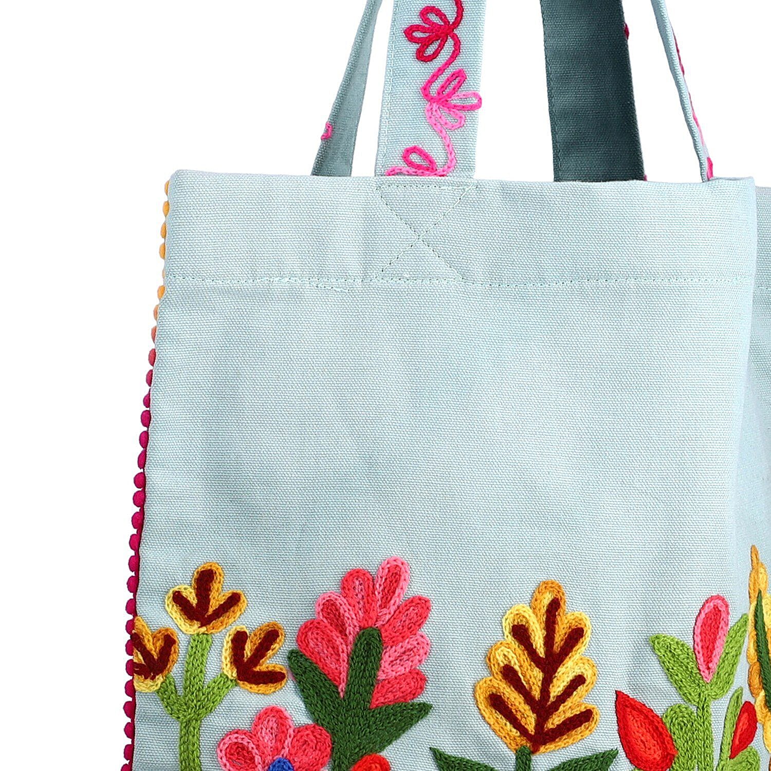 Floral Embroidered Multi Purpose Tote Bag - Mint Green