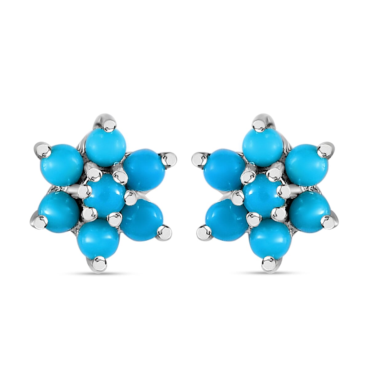 Arizona Sleeping Beauty Turquoise Star Earrings (With Push Back) in Platinum Overlay Sterling Silver