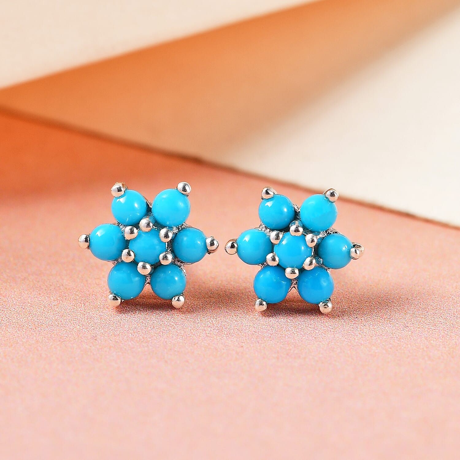 Arizona Sleeping Beauty Turquoise Star Earrings (With Push Back) in Platinum Overlay Sterling Silver