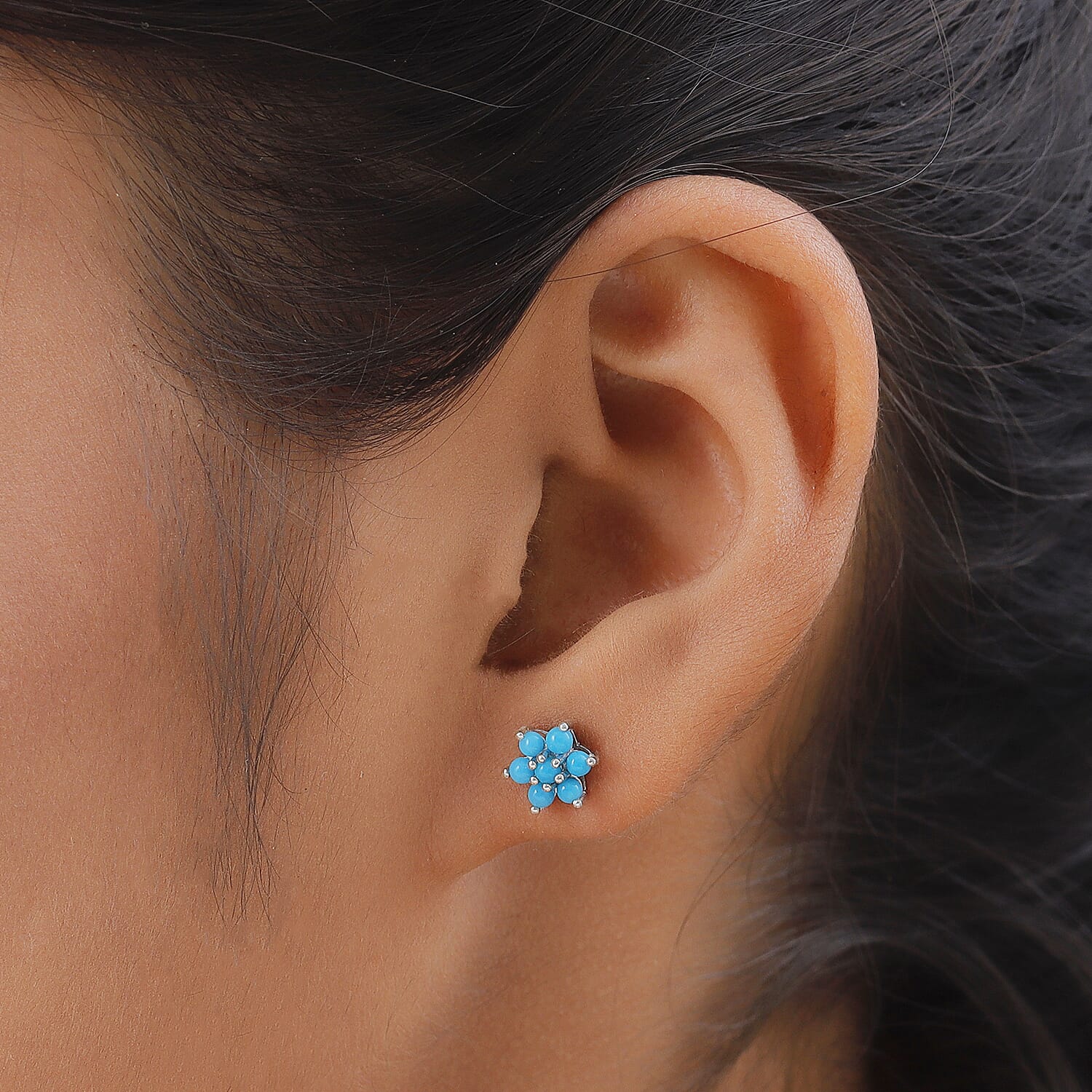 Arizona Sleeping Beauty Turquoise Star Earrings (With Push Back) in Platinum Overlay Sterling Silver