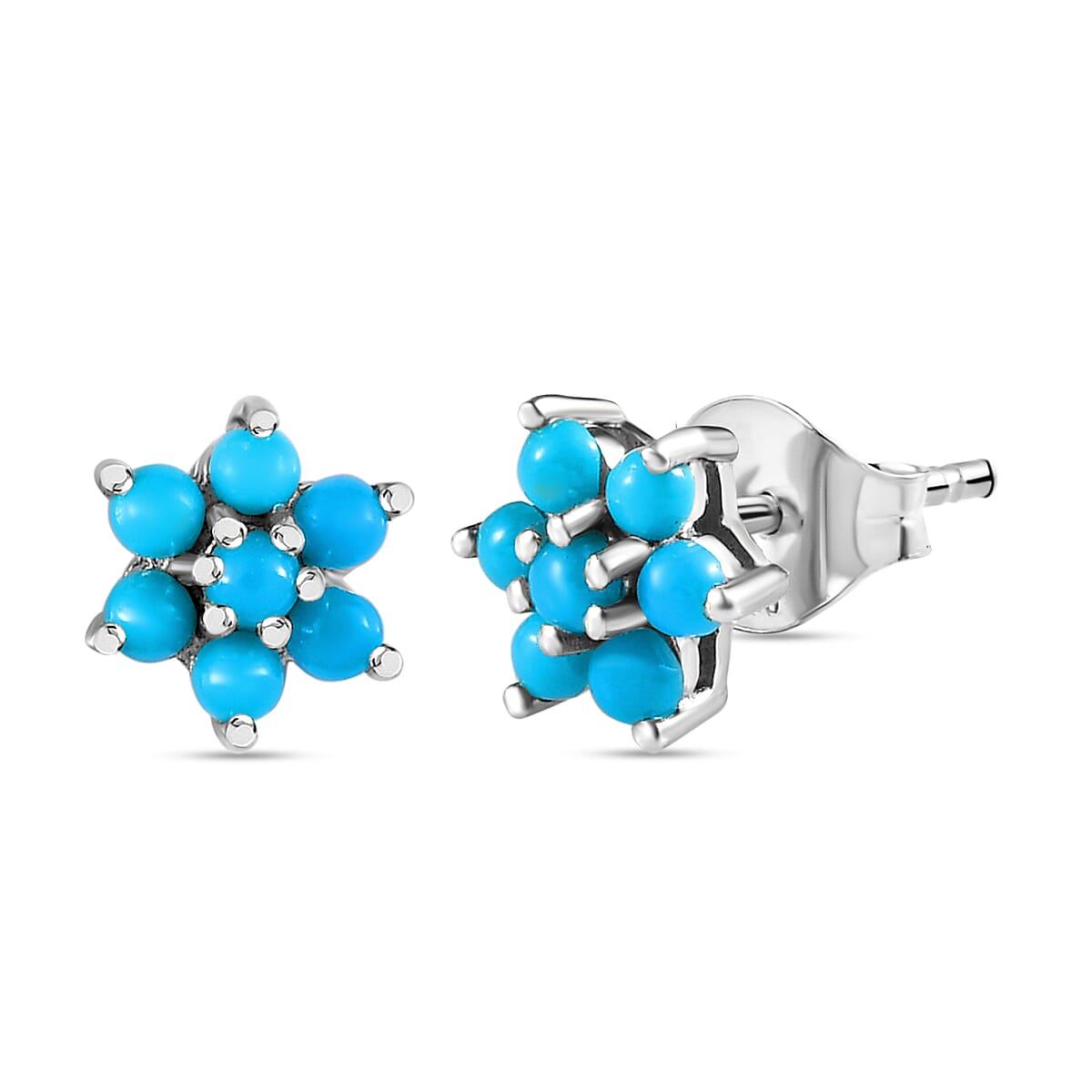 Arizona Sleeping Beauty Turquoise Star Earrings (With Push Back) in Platinum Overlay Sterling Silver
