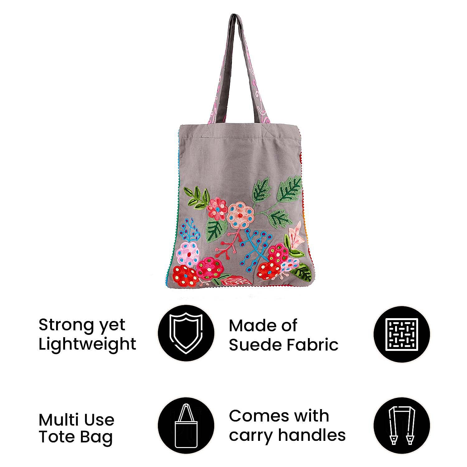 Floral Embroidered Multi Purpose Tote Bag Grey 7164235 TJC