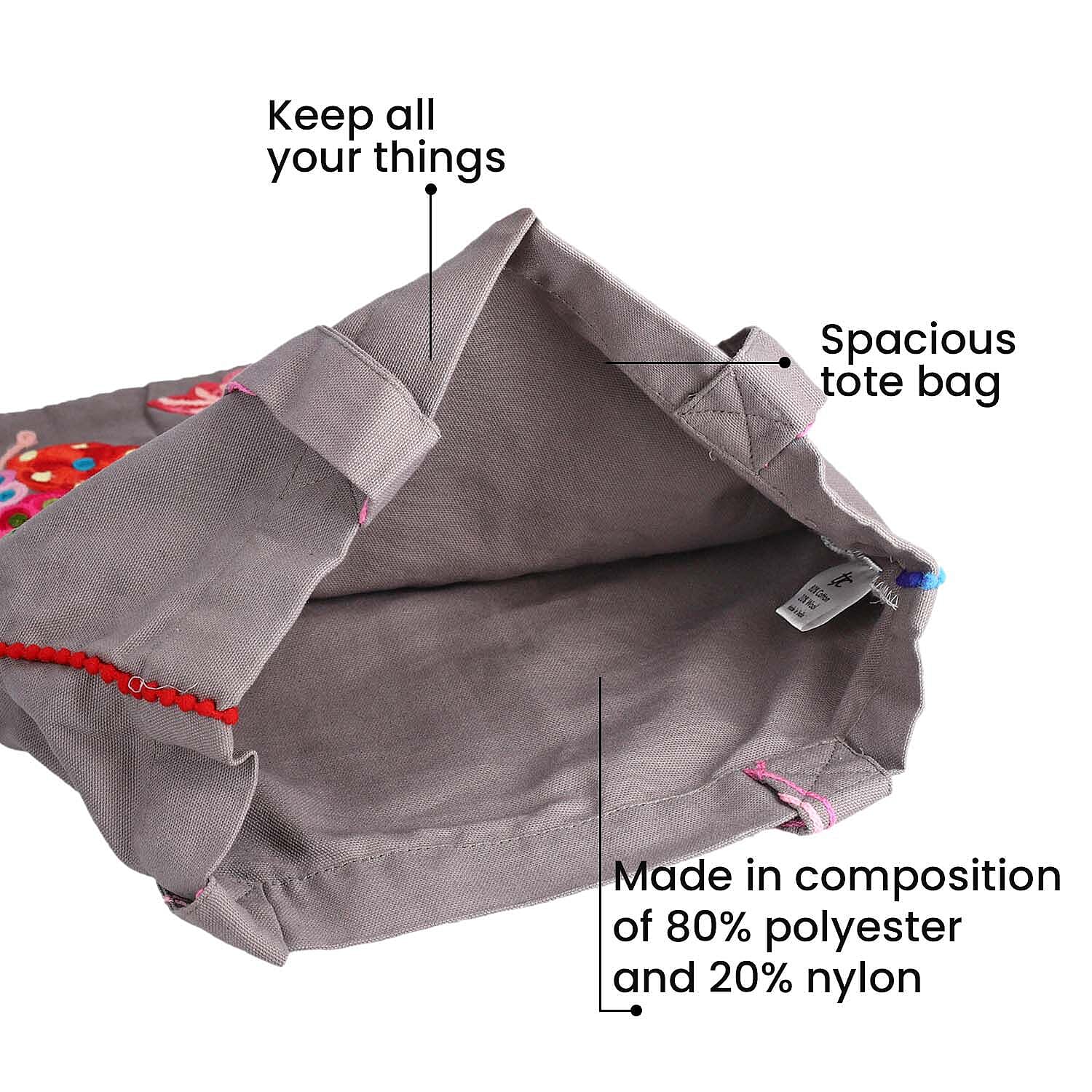 Floral Embroidered Multi Purpose Tote Bag - Grey