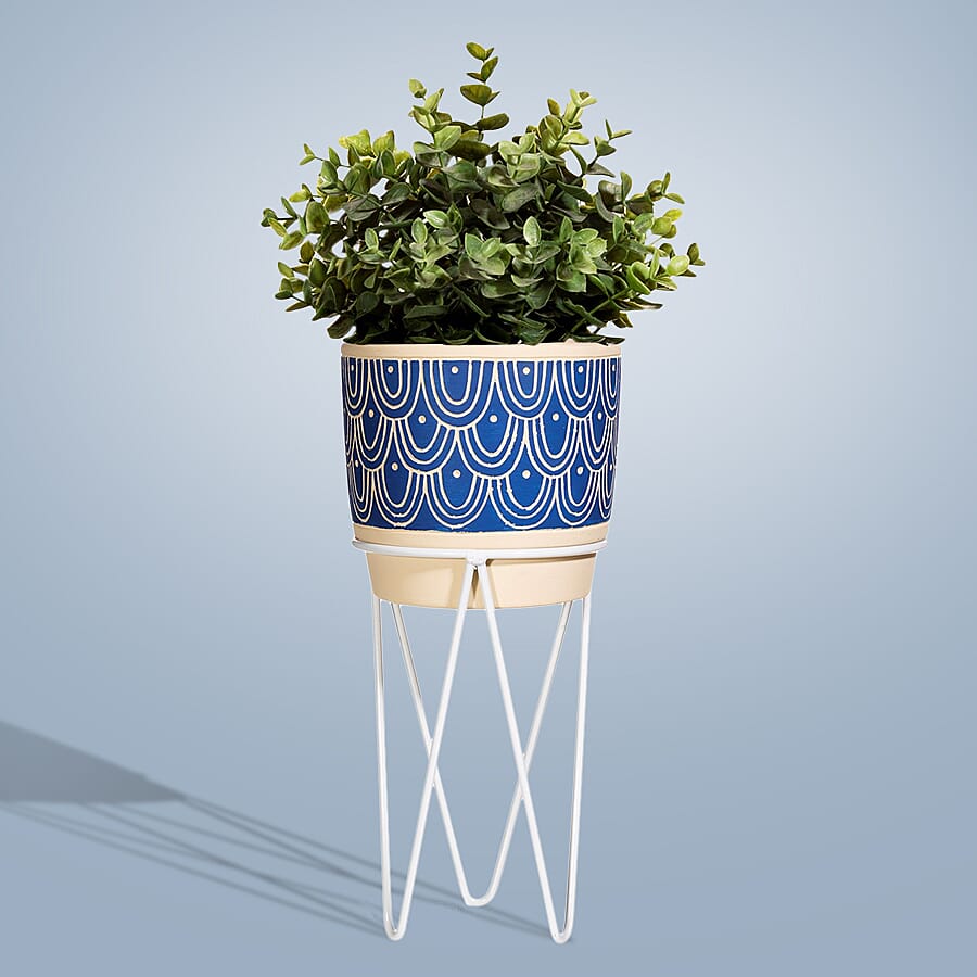 Wave Planter with Wire Stand - Blue