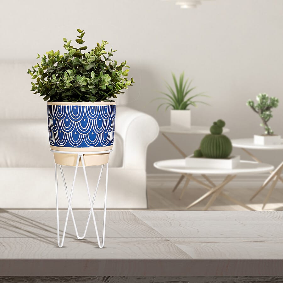 Wave Planter with Wire Stand - Blue