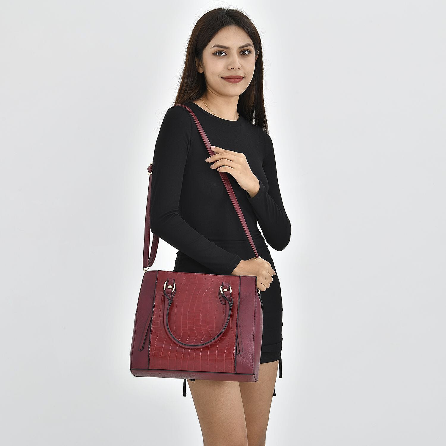 Crossbody Bag with Shoulder Strap (Size 33x27x10 Cm) - Burgundy