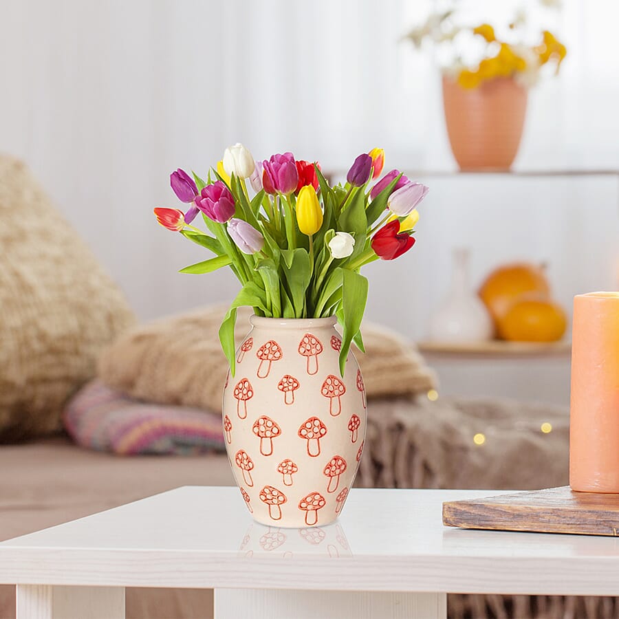 Set of 3 - Mushroom Print Mini Vases Assorted - Multi