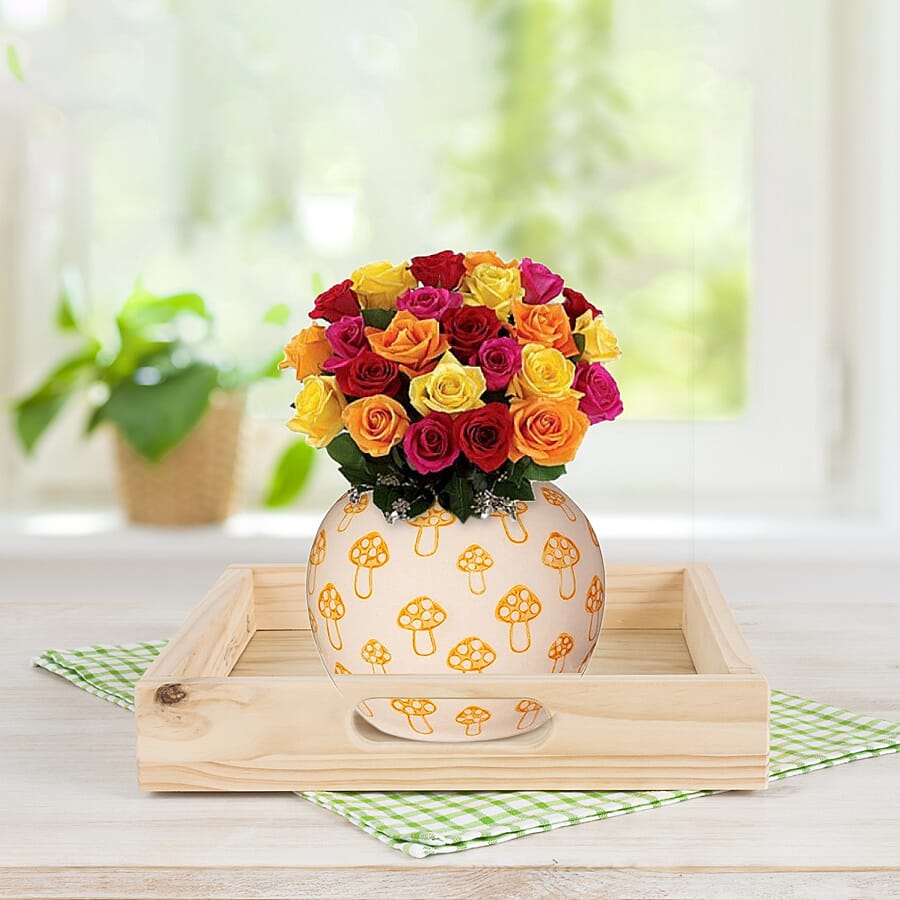 Set of 3 - Mushroom Print Mini Vases Assorted - Multi