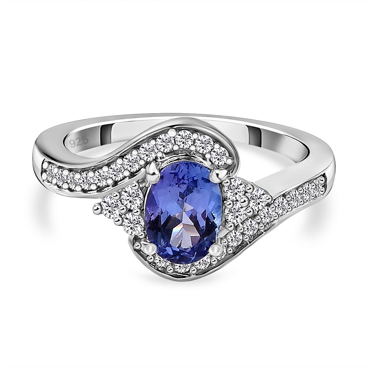 Tanzanite and Moissanite Ring in Platinum Overlay Sterling Silver 1.15 Ct.