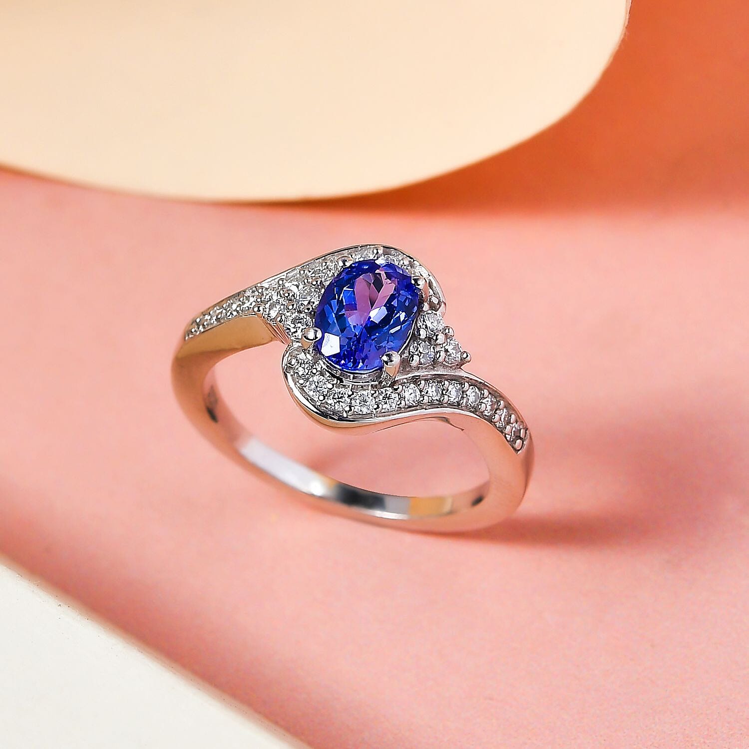 Tanzanite and Moissanite Ring in Platinum Overlay Sterling Silver 1.15 Ct.