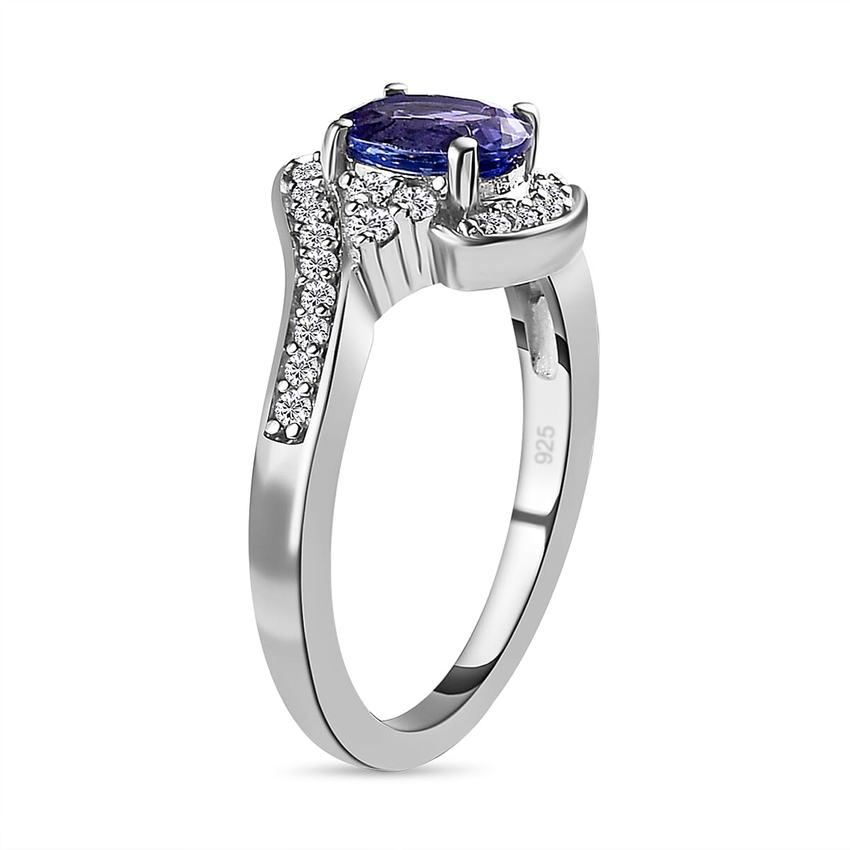 Tanzanite and Moissanite Ring in Platinum Overlay Sterling Silver 1.15 Ct.