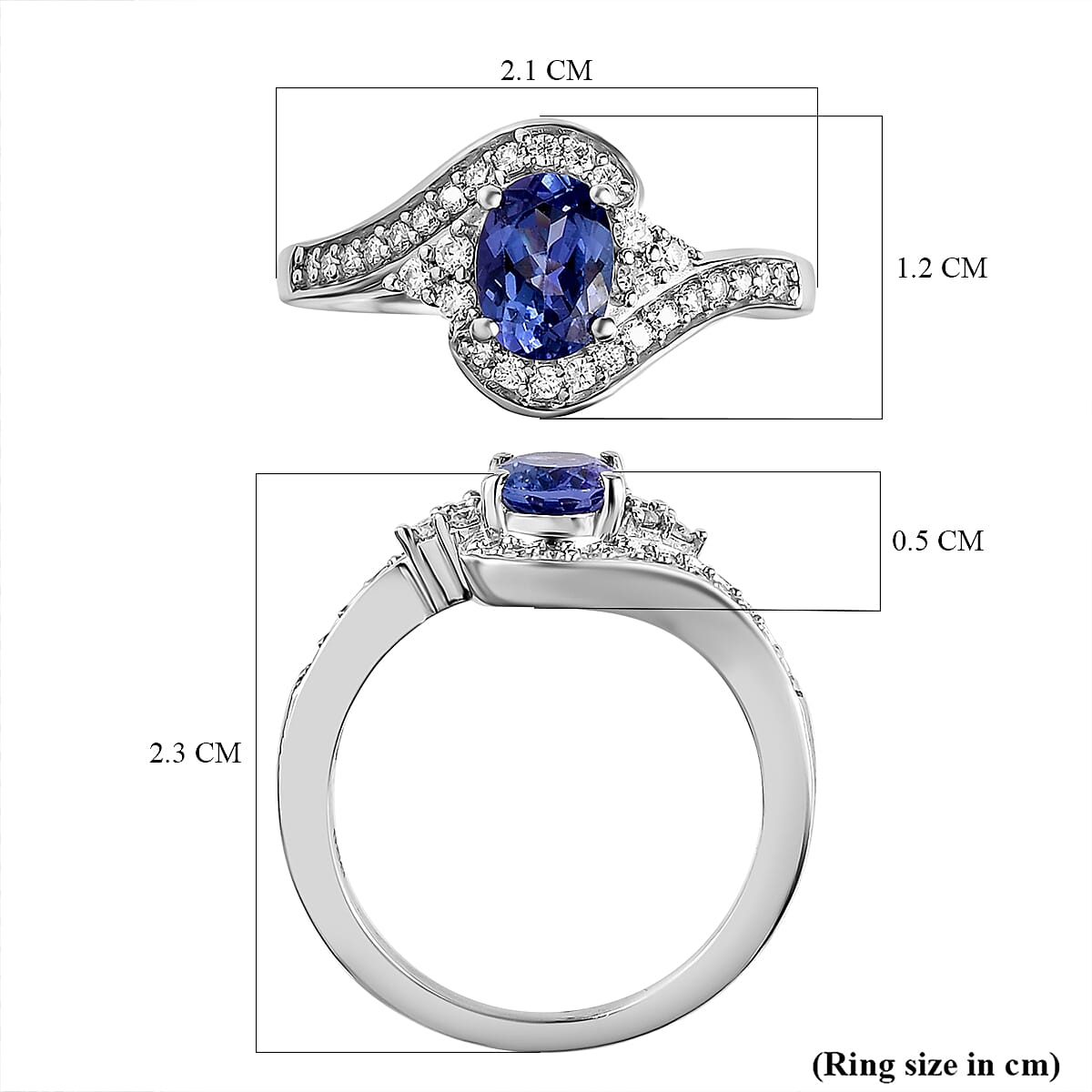 Tanzanite and Moissanite Ring in Platinum Overlay Sterling Silver 1.15 Ct.