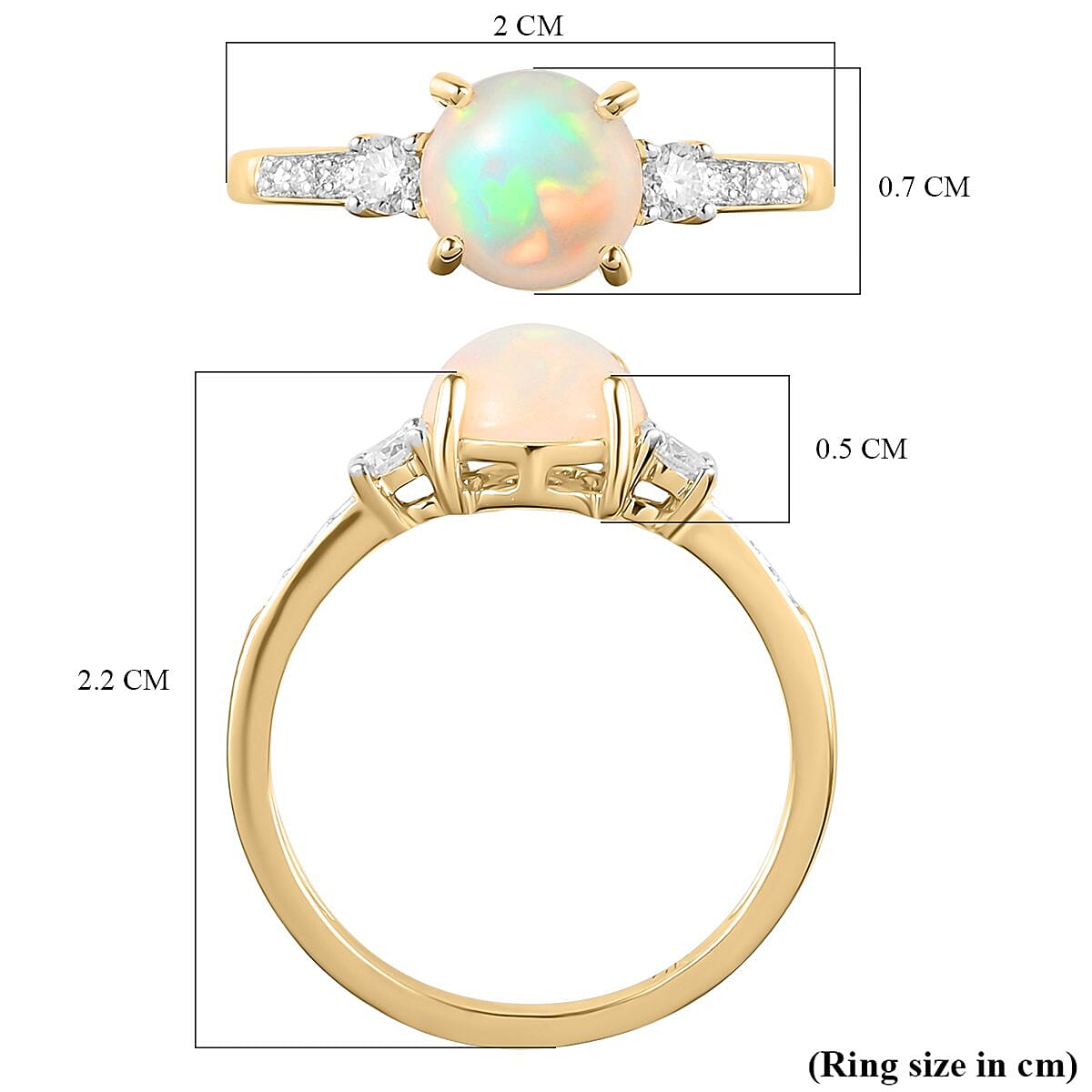 9K Yellow Gold Ethiopian Welo Opal and Moissanite Ring 1.13 Ct