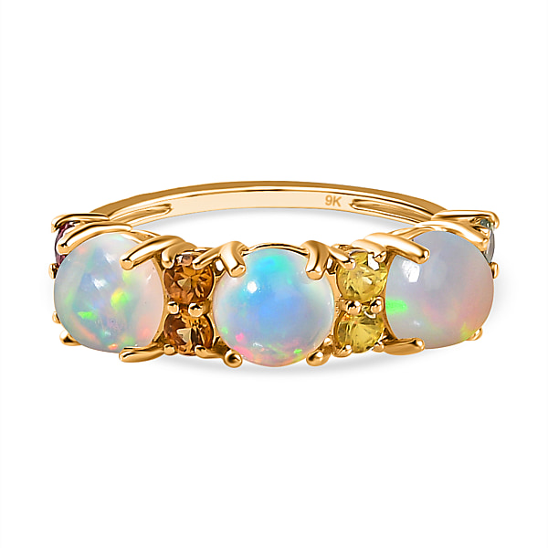 9K Yellow Gold AA Ethiopian Opal and Multi Sapphire Classic Ring 2.37 ...