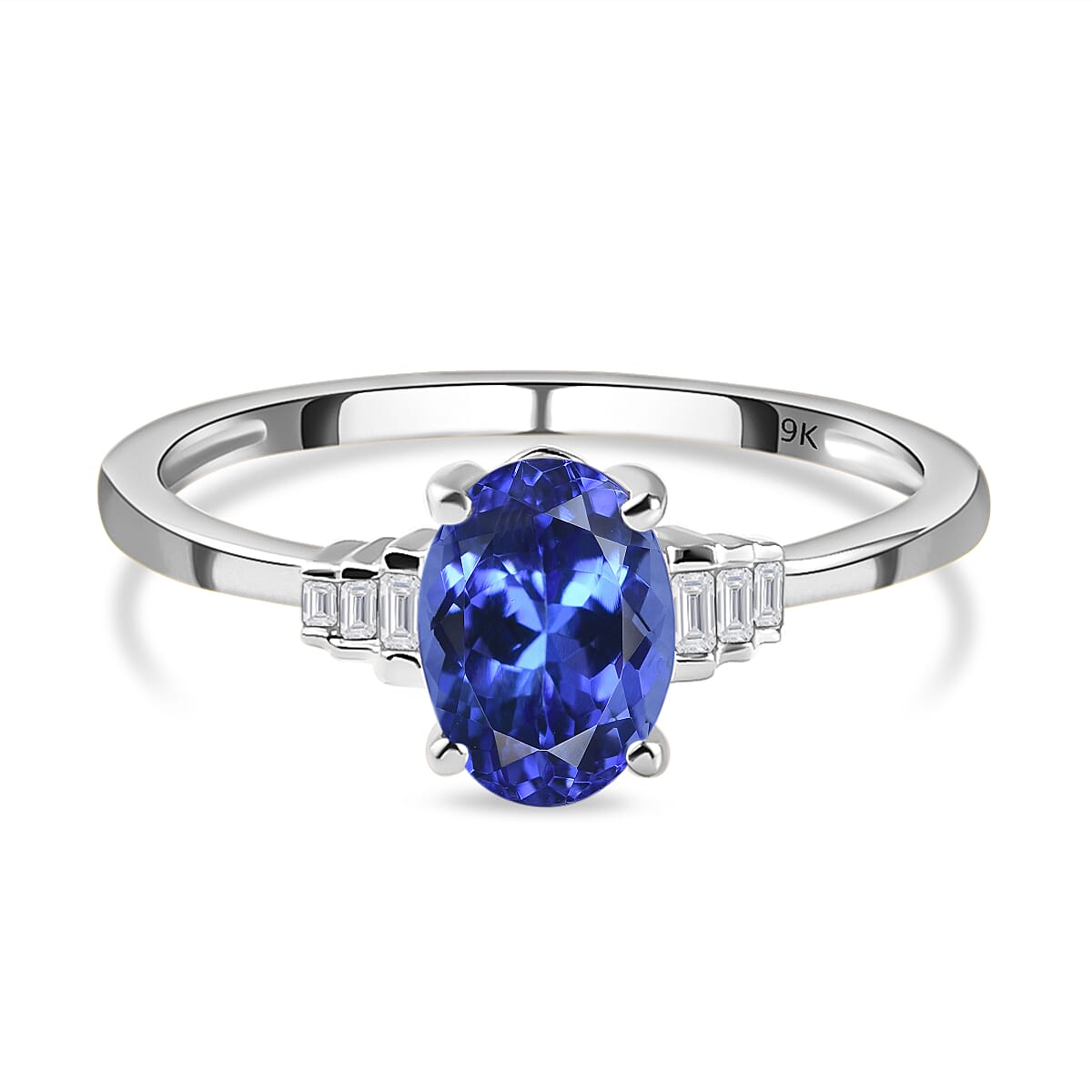 9K White Gold Tanzanite and Diamond Ring 1.09 Ct.