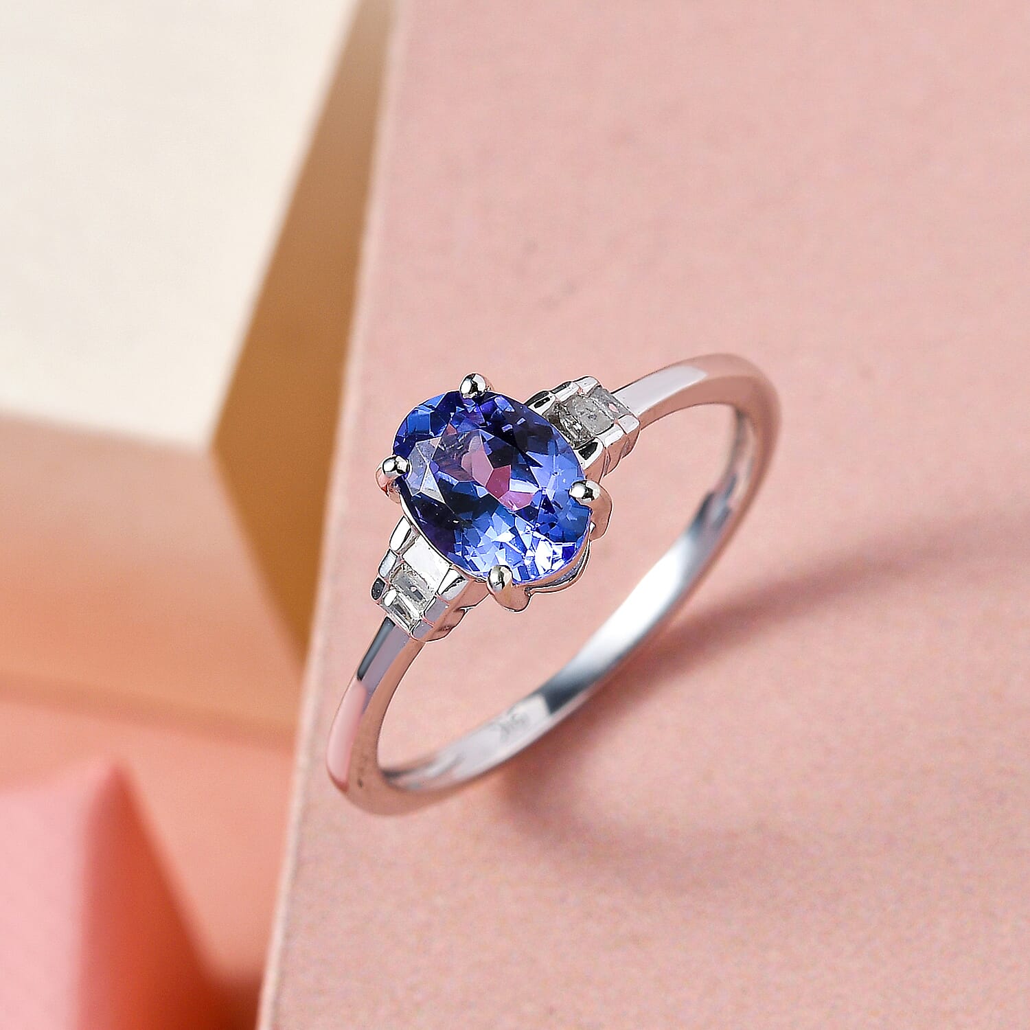 9K White Gold Tanzanite and Diamond Ring 1.09 Ct.