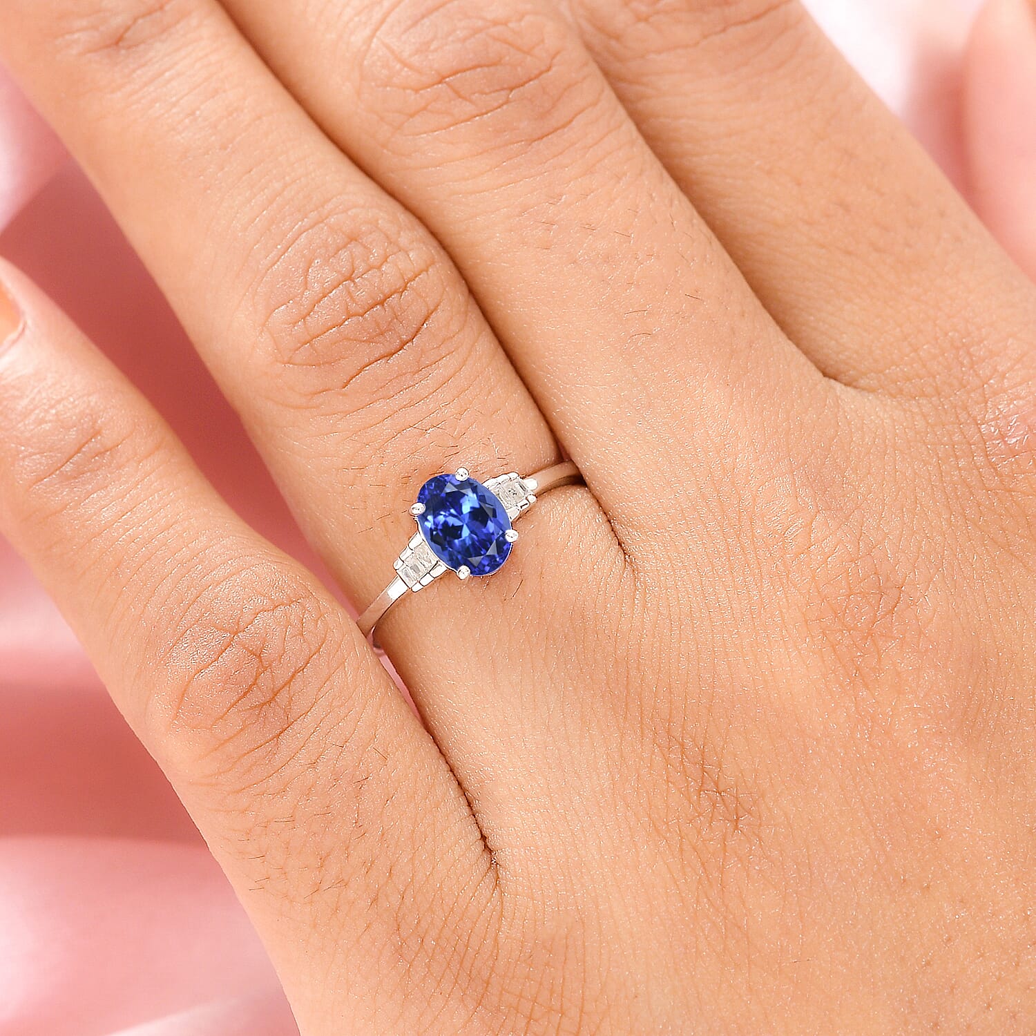 9K White Gold Tanzanite and Diamond Ring 1.09 Ct.