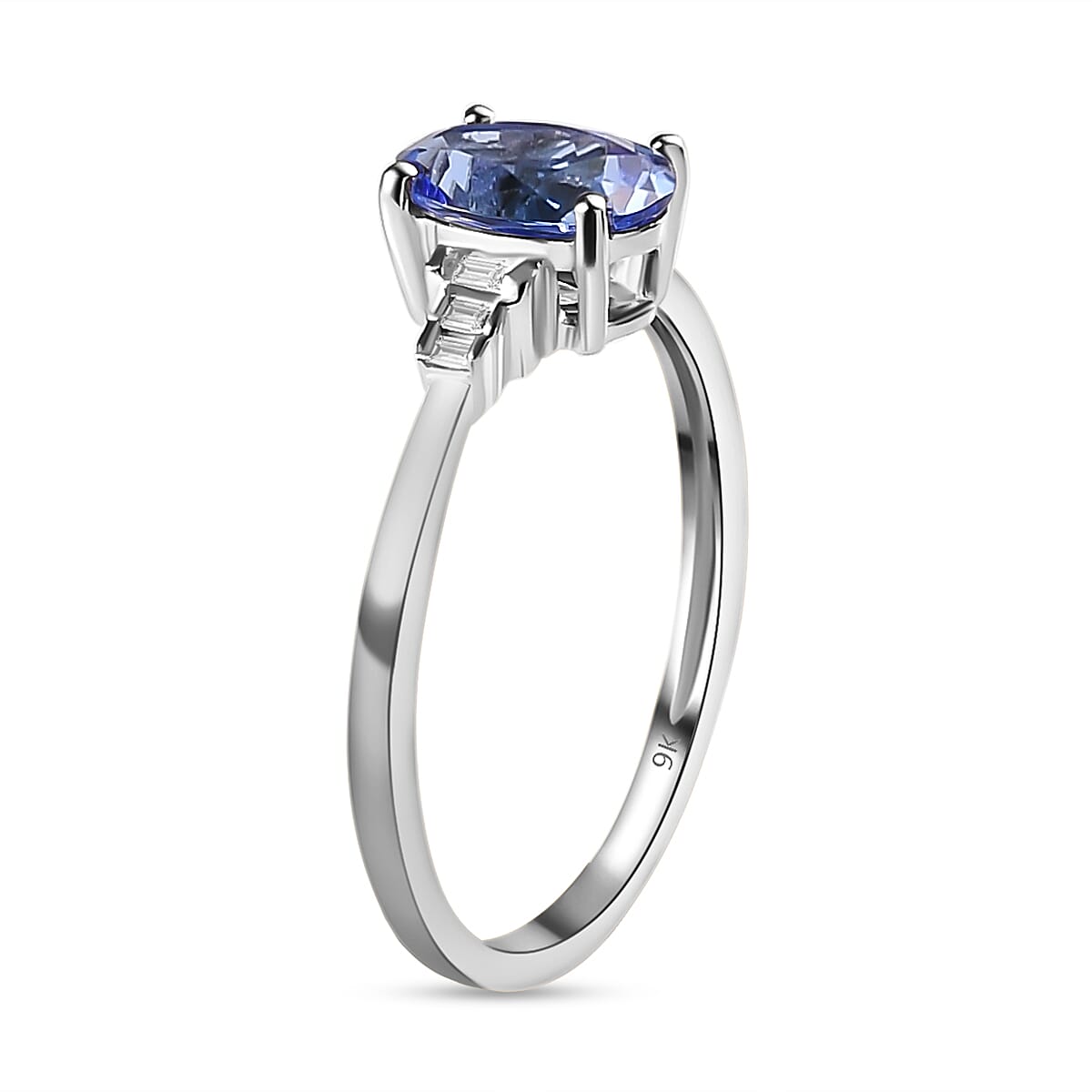 9K White Gold Tanzanite and Diamond Ring 1.09 Ct.