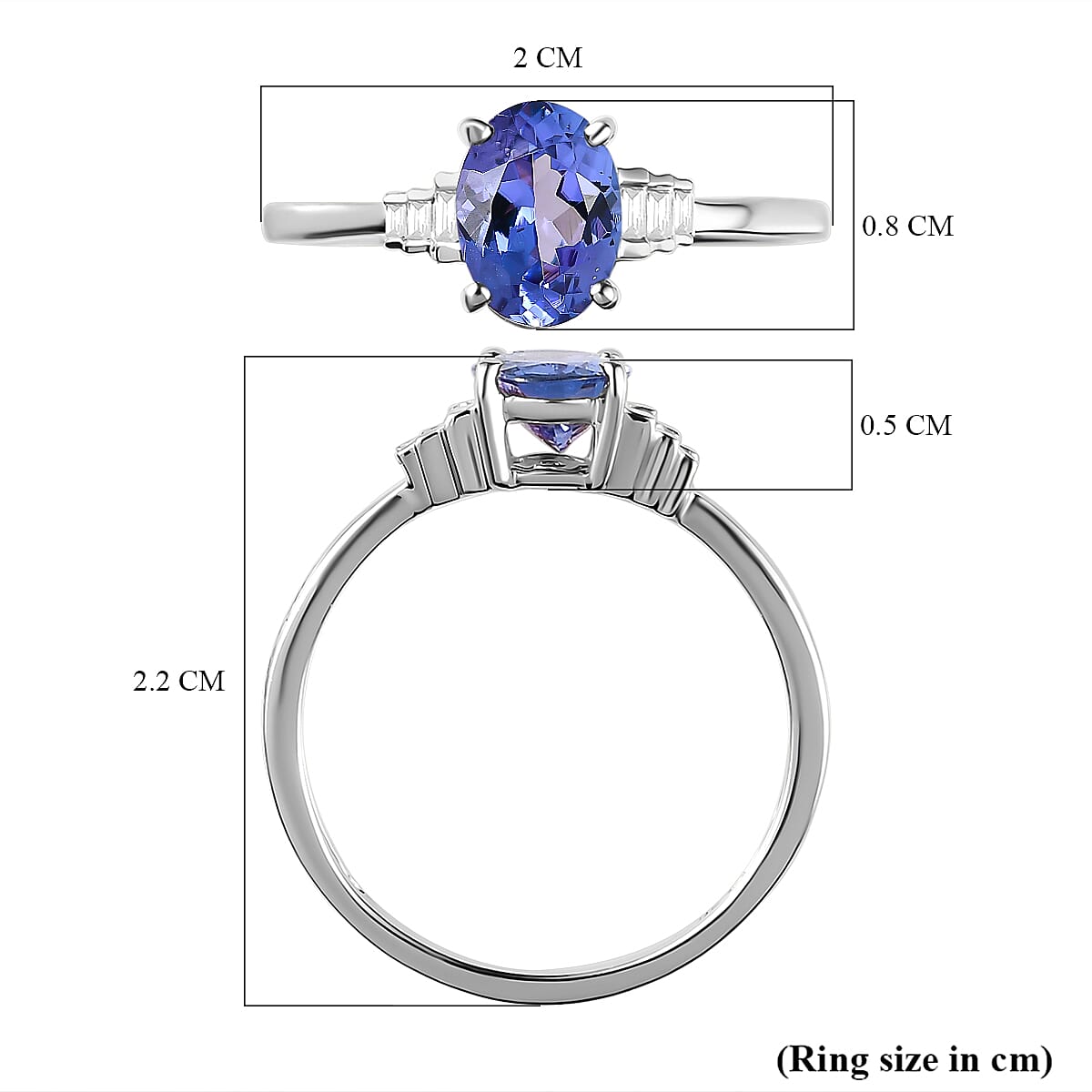 9K White Gold Tanzanite and Diamond Ring 1.09 Ct.