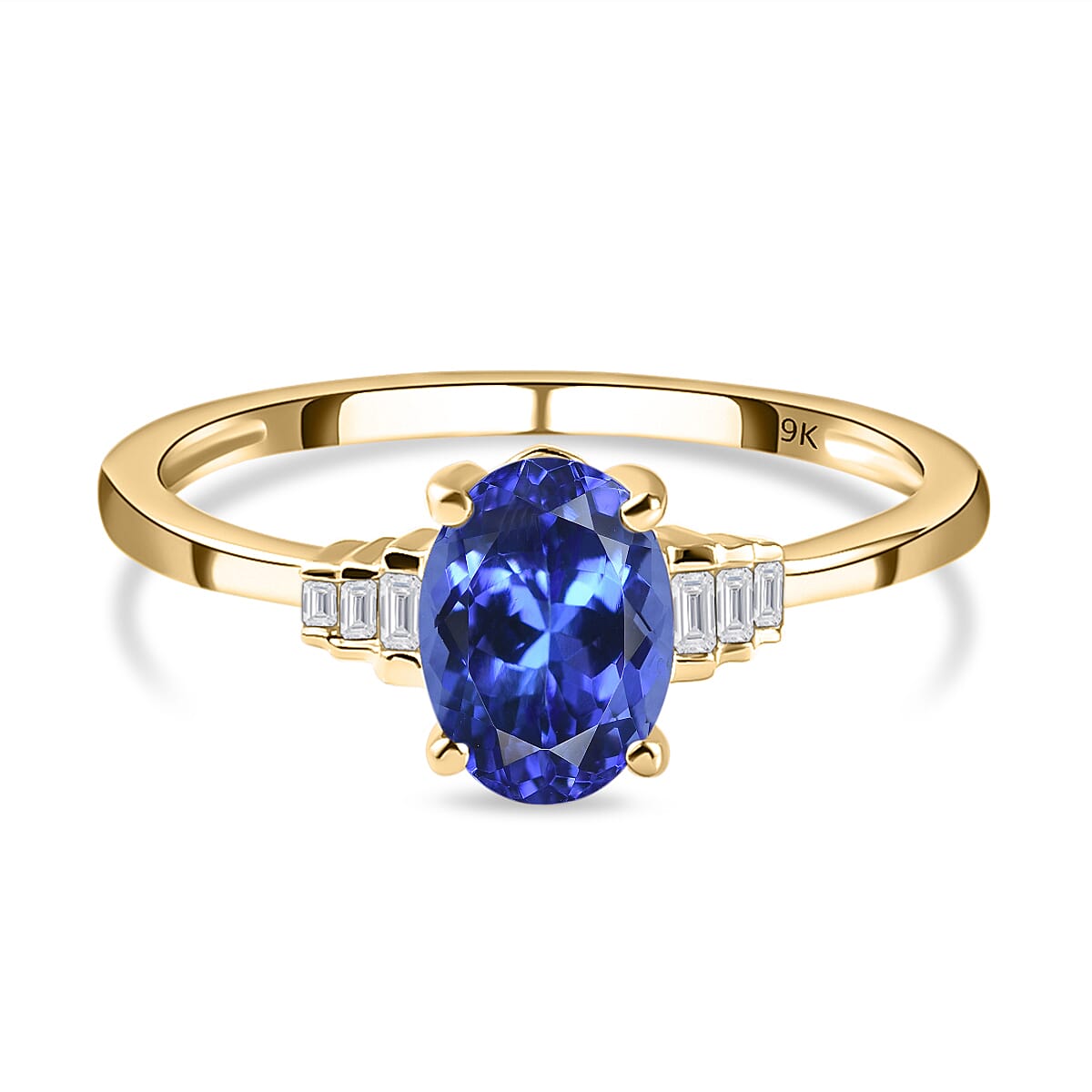 9K Yellow Gold AA Tanzanite and Diamond Ring 1.09 Ct.