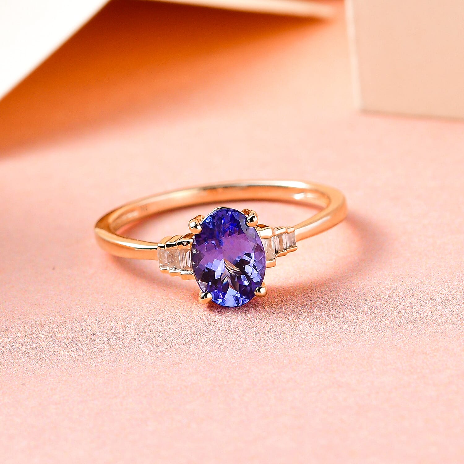 9K Yellow Gold AA Tanzanite and Diamond Ring 1.09 Ct.