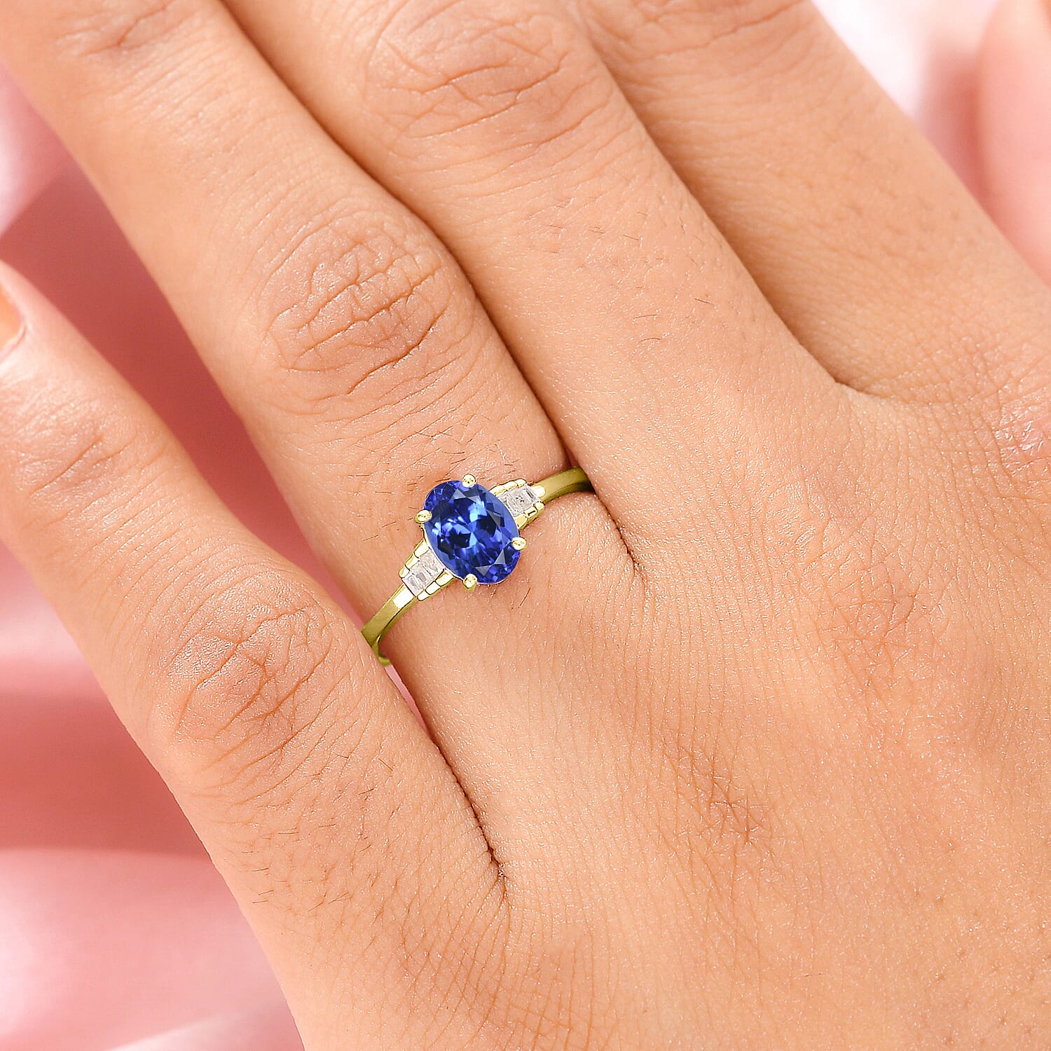 9K Yellow Gold AA Tanzanite and Diamond Ring 1.09 Ct.