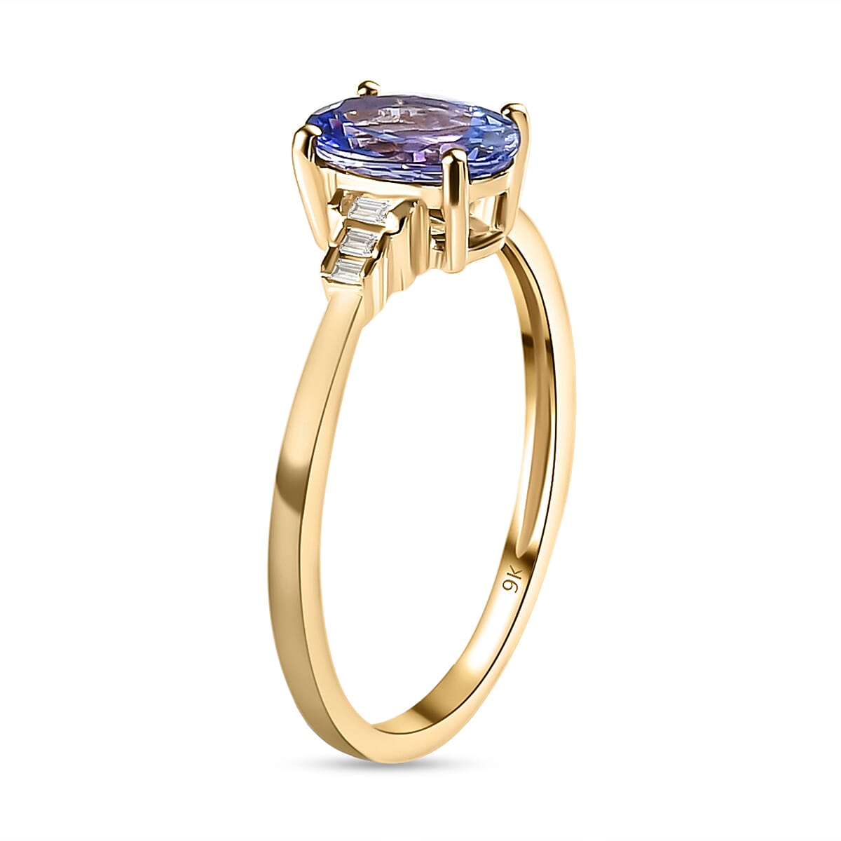 9K Yellow Gold AA Tanzanite and Diamond Ring 1.09 Ct.