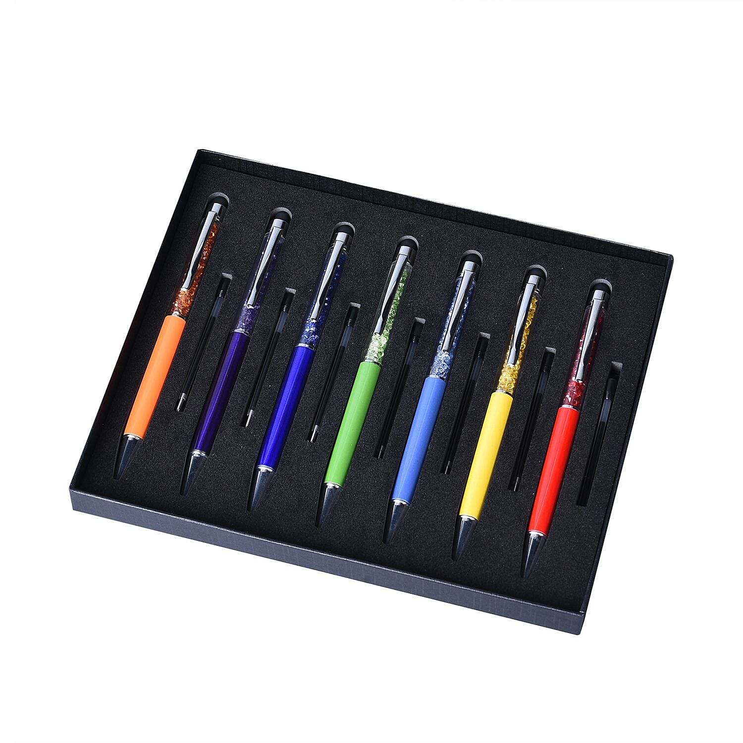Set of 7 Crystal 2 in 1 Stylus and Ball Point Pen - Red & Multicolor