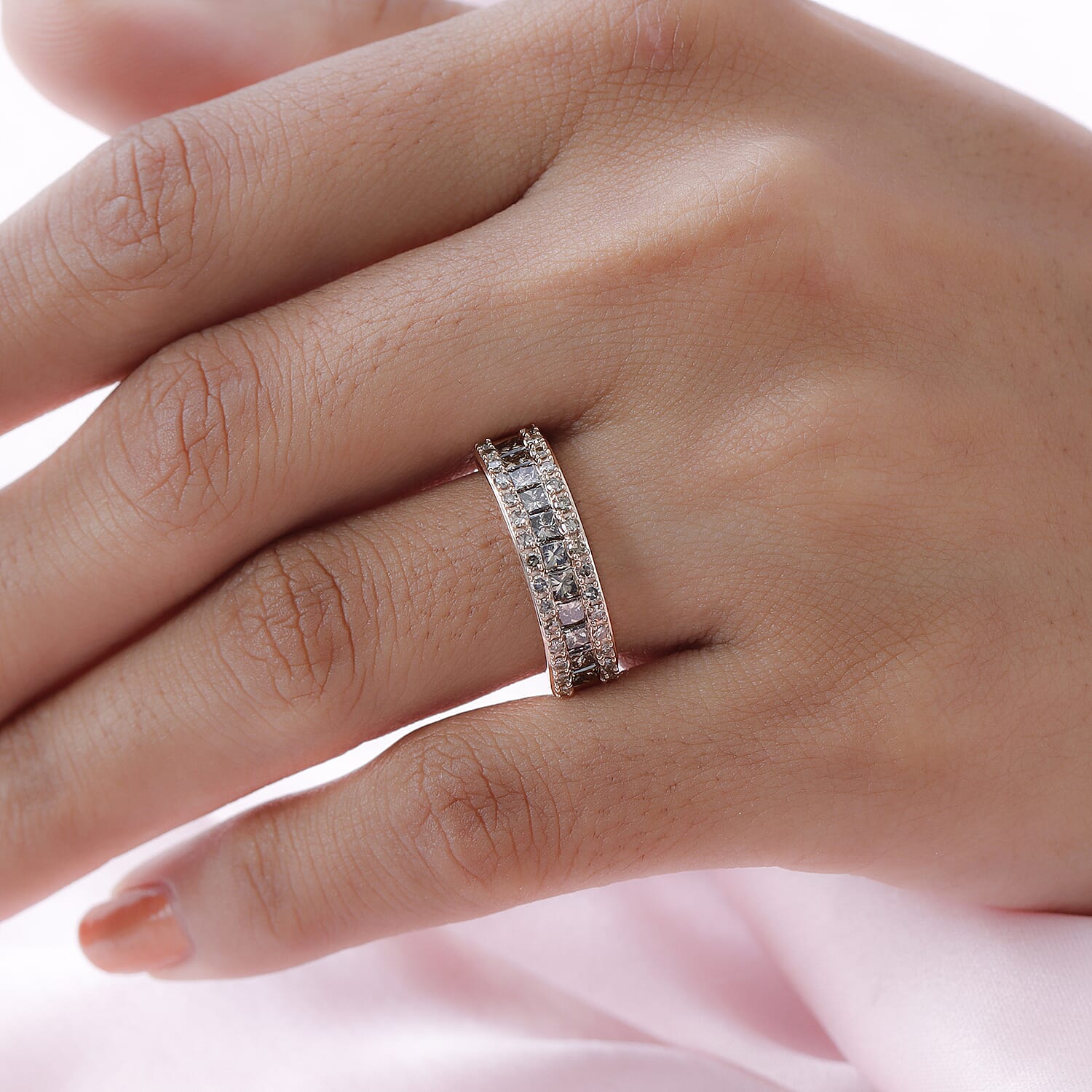 9K Rose Gold SGL Certified Natural Champagne Diamond Half Eternity Ring 1.00 Ct.