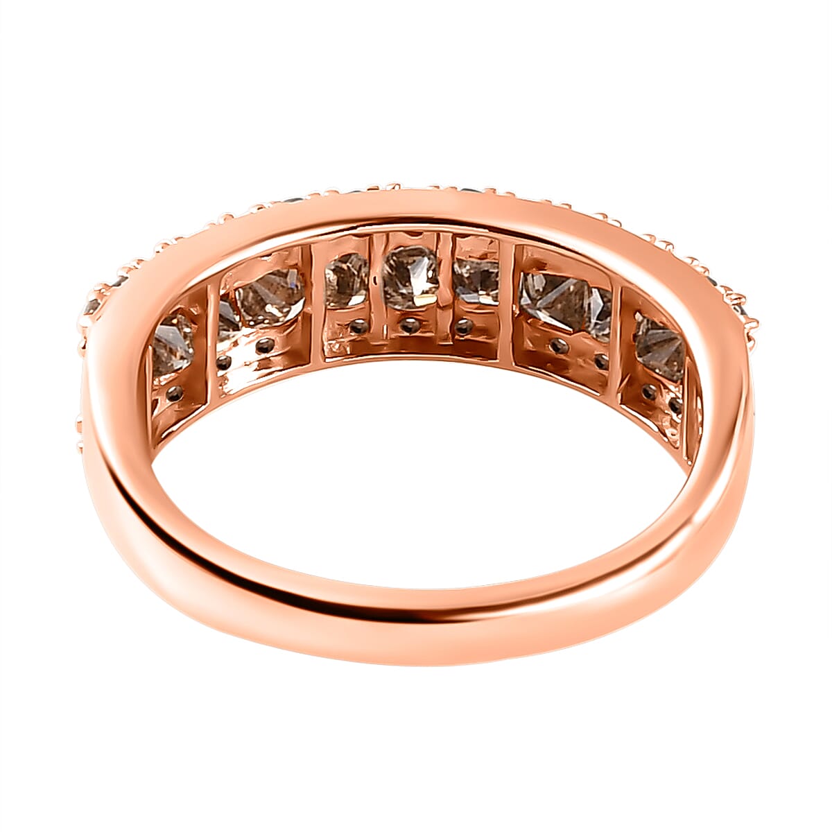 9K Rose Gold SGL Certified Natural Champagne Diamond Half Eternity Ring 1.00 Ct.