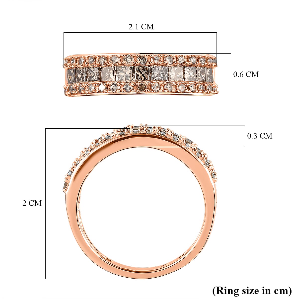 9K Rose Gold SGL Certified Natural Champagne Diamond Half Eternity Ring 1.00 Ct.