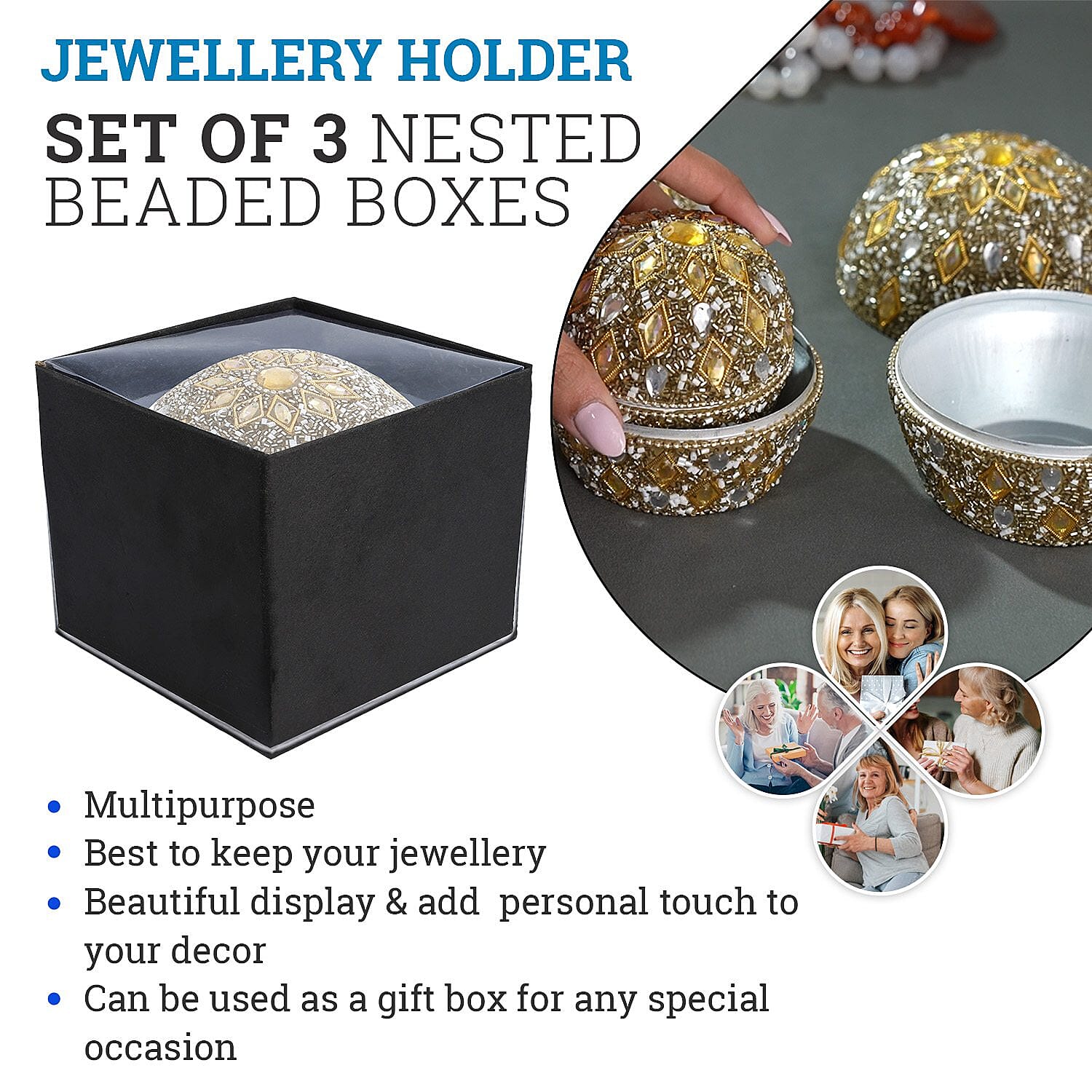 Handcrafted Storage Box (Size 10x10x10 cm) - Gold & Silver