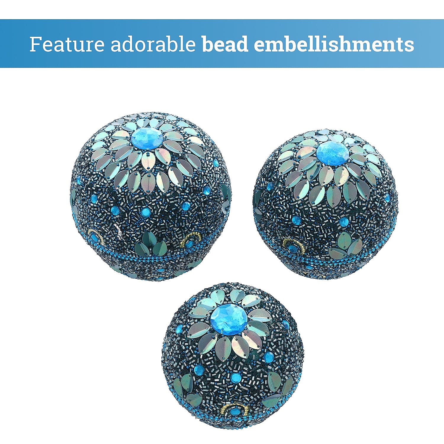 Set of 3 Round Nesting Metallic Jewellery Box - Blue & Silver