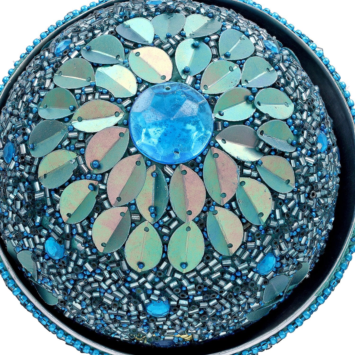 Set of 3 Round Nesting Metallic Jewellery Box - Blue & Silver