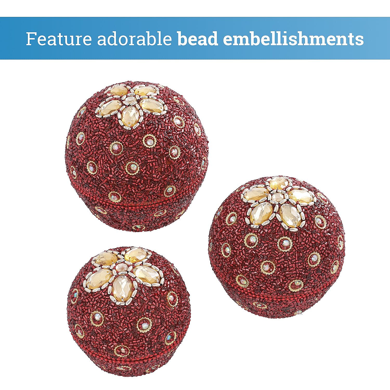 Set of 3 Round Nesting Metallic Jewellery Box - Red & Silver