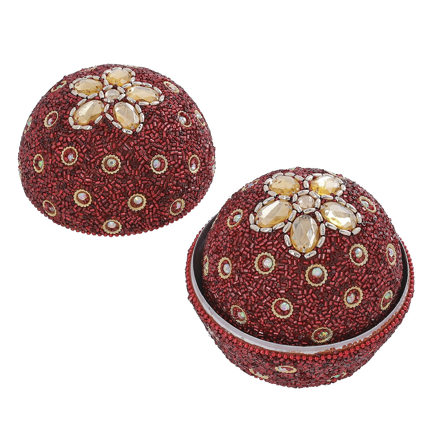 Set of 3 Round Nesting Metallic Jewellery Box - Red & Silver