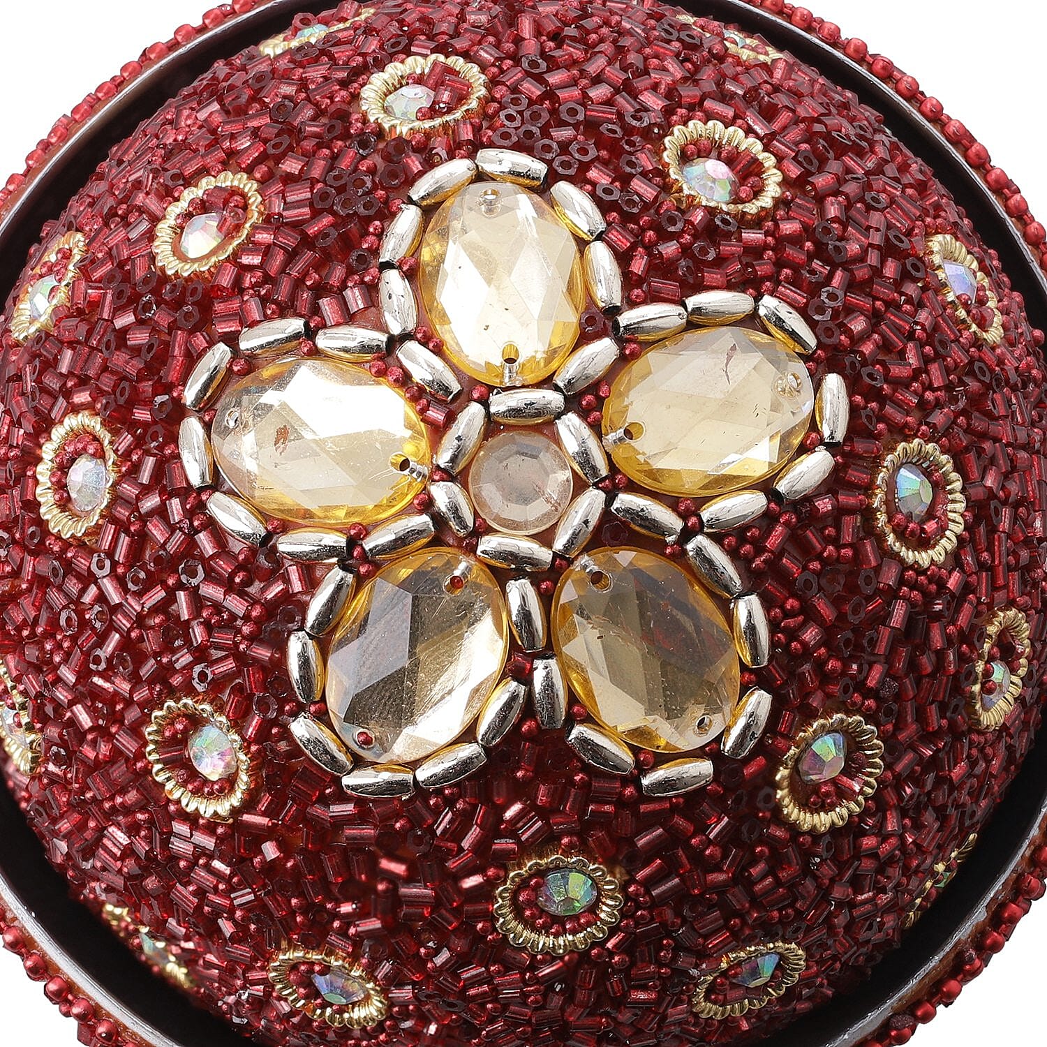 Set of 3 Round Nesting Metallic Jewellery Box - Red & Silver