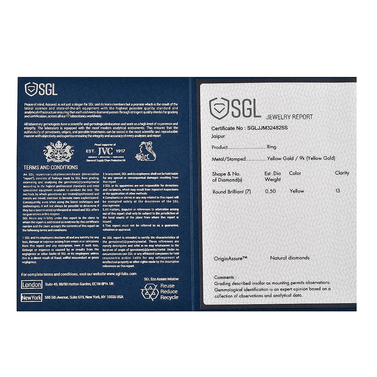 9K Yellow Gold SGL Certified Natural Yellow Diamond Band Ring 0.50 Ct.